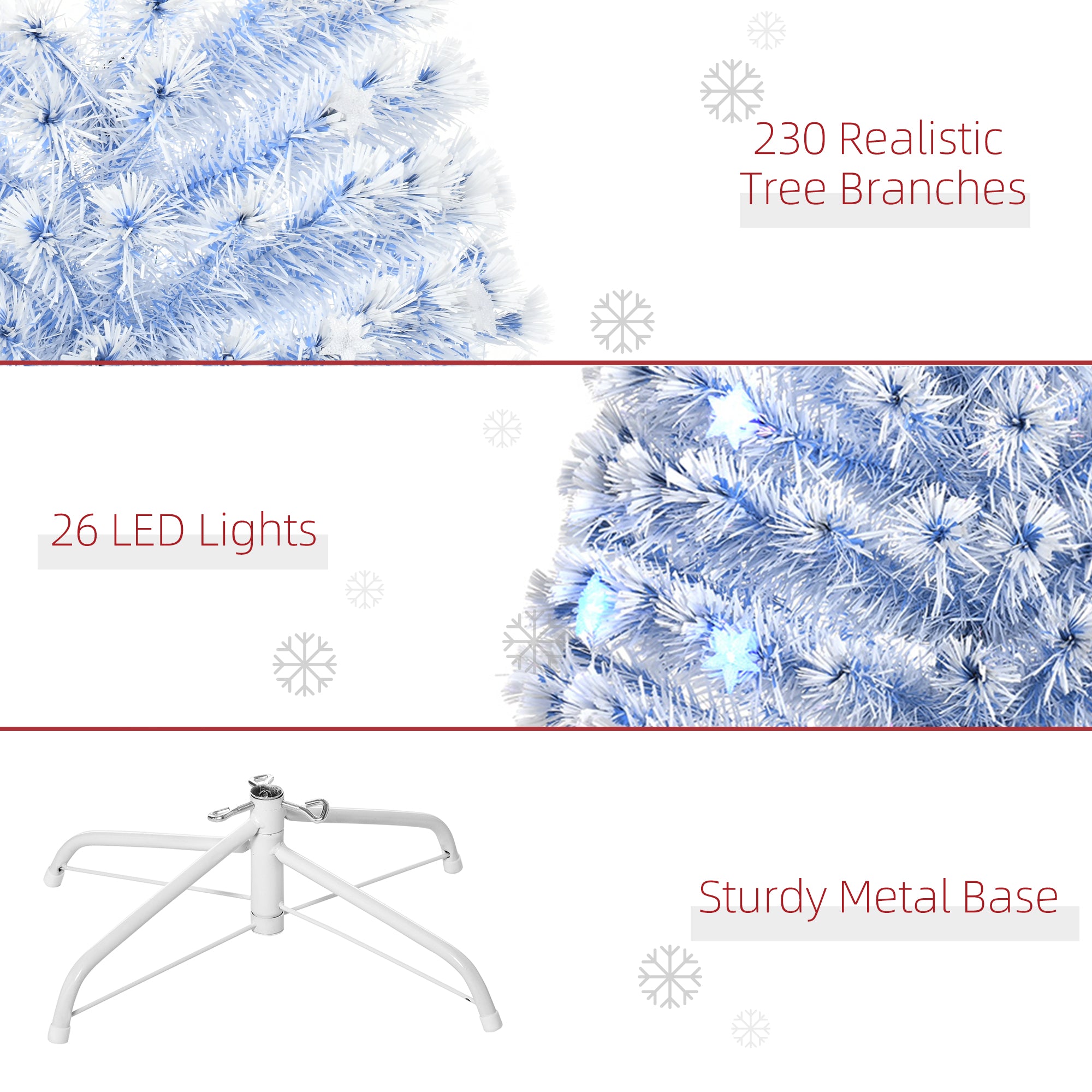 HOMCOM 6FT Artificial Fibre Optic Christmas Tree Seasonal Decoration w/ LED Lights Pre-Lit Easy Store White Blue - North Peak Garden Furniture