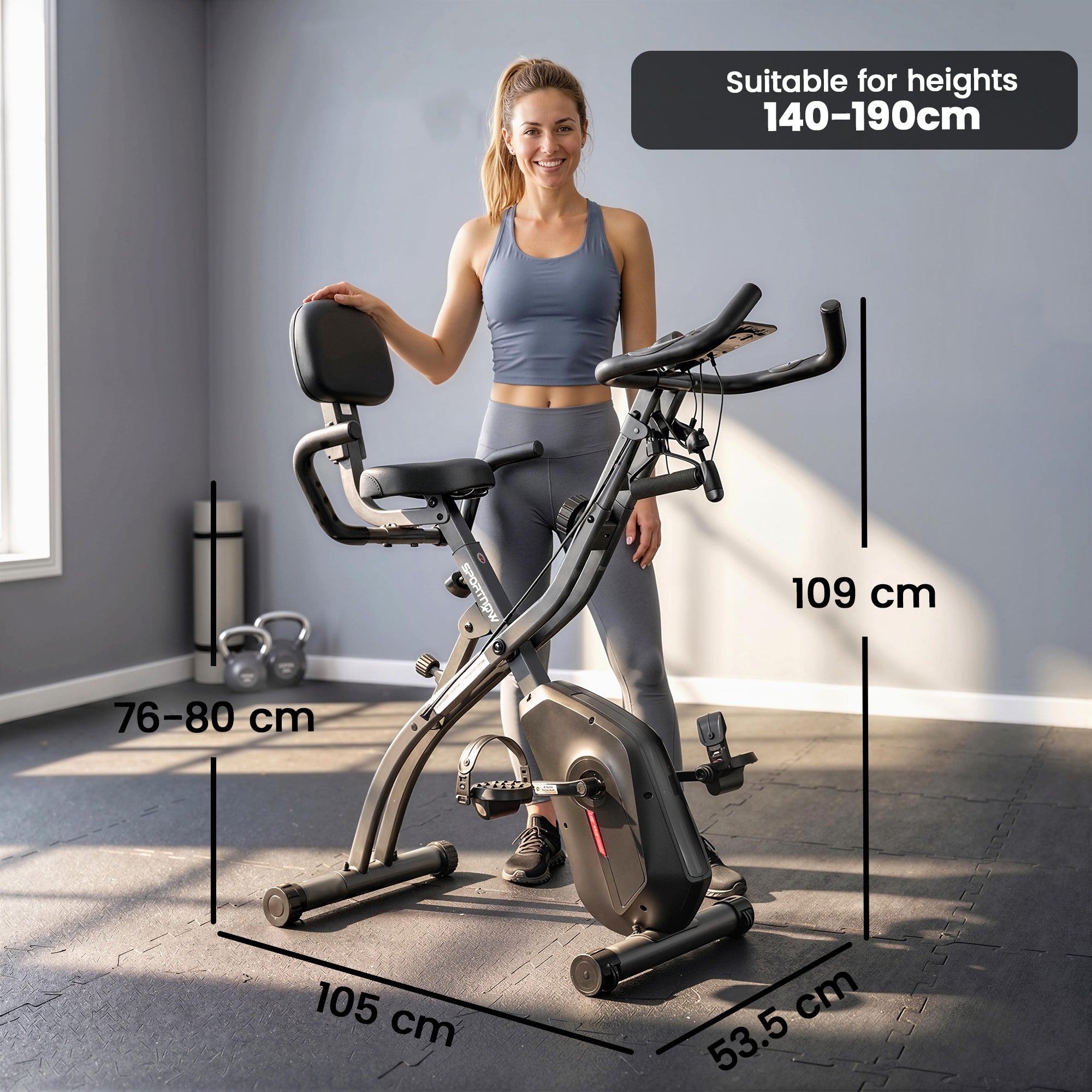 SPORTNOW 4-In-1 Folding Exercise Bike with Resistance Bands, Bluetooth App, 8-Level Magnetic Resistance, LCD Display, Black