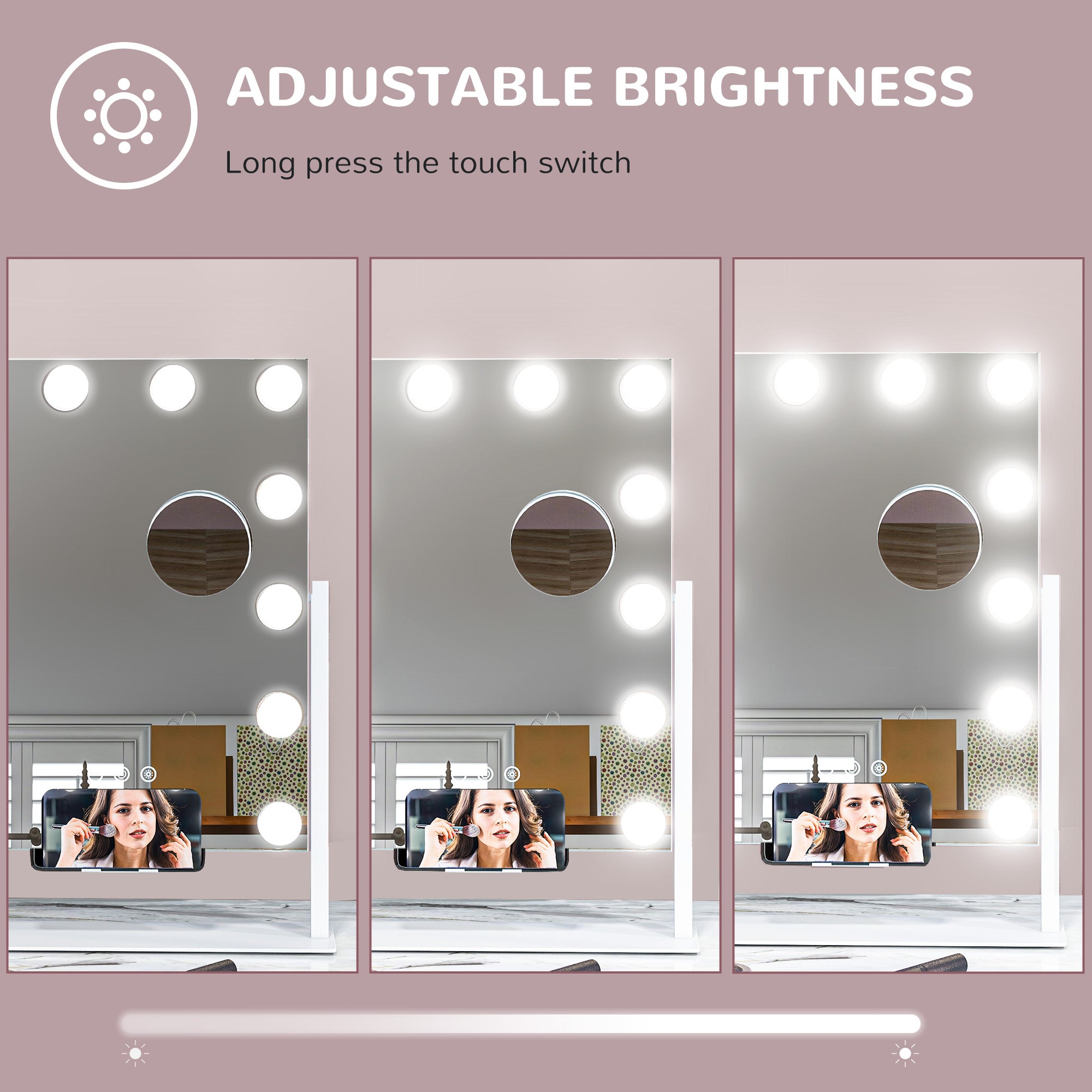 HOMCOM 12 LED bulb Tabletop Makeup Mirror, with Adjustable Settings - North Peak Garden Furniture
