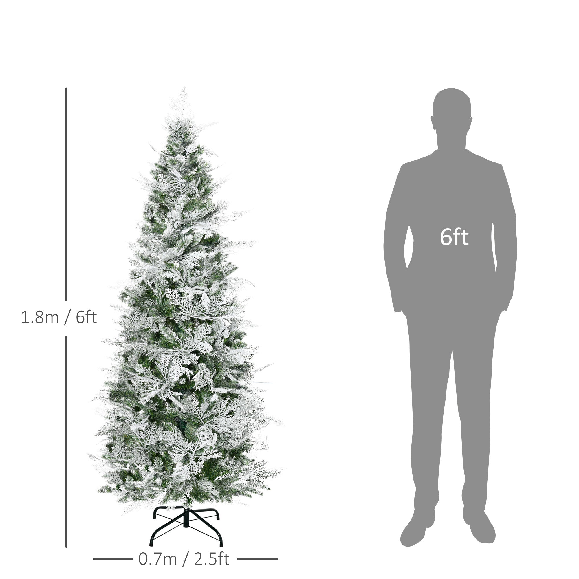 HOMCOM 6 Ft Pencil Snow Flocked Artificial Christmas Tree with Realistic Cypress Branches, Auto Open, Green - North Peak Garden Furniture