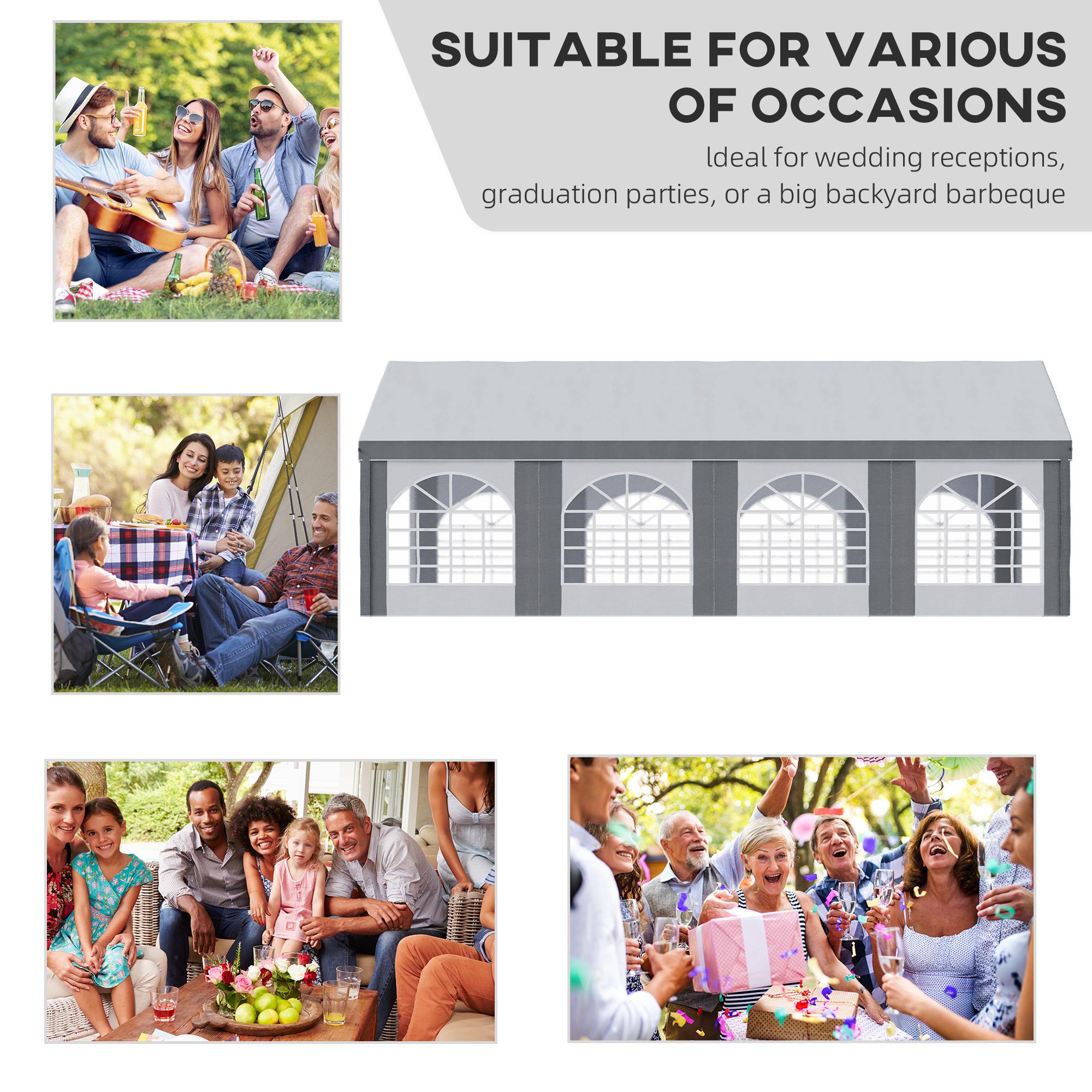 Outsunny 8 x 4m Galvanised Party Tent, Marquee Gazebo with Sides, Eight Windows and Double Doors, for Parties, Wedding and Events - North Peak Garden Furniture