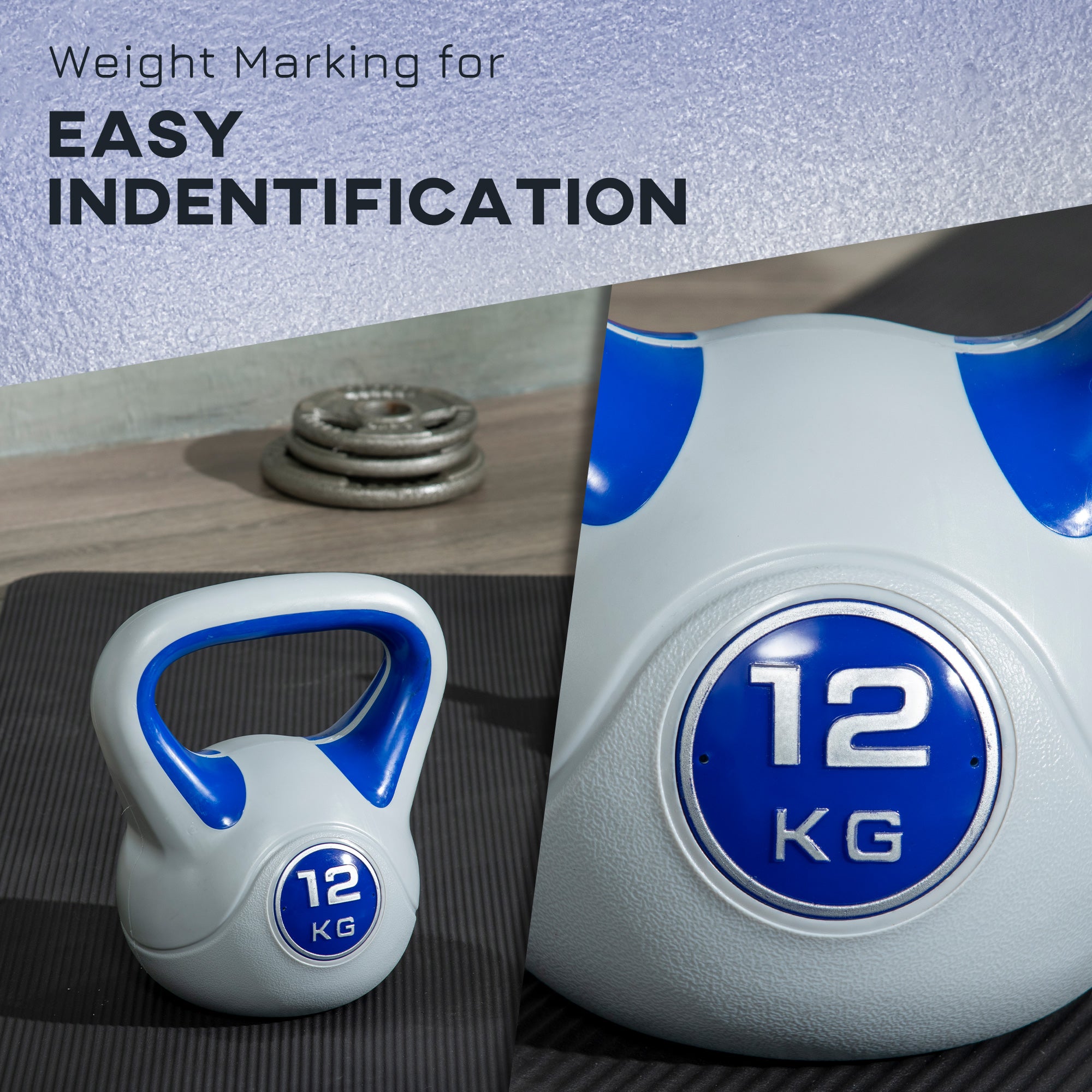 SPORTNOW Kettlebell, 12kg Kettle Bells with Handle for Home Gym Weight Lifting and Strength Training, Dark Blue and Grey - North Peak Garden Furniture