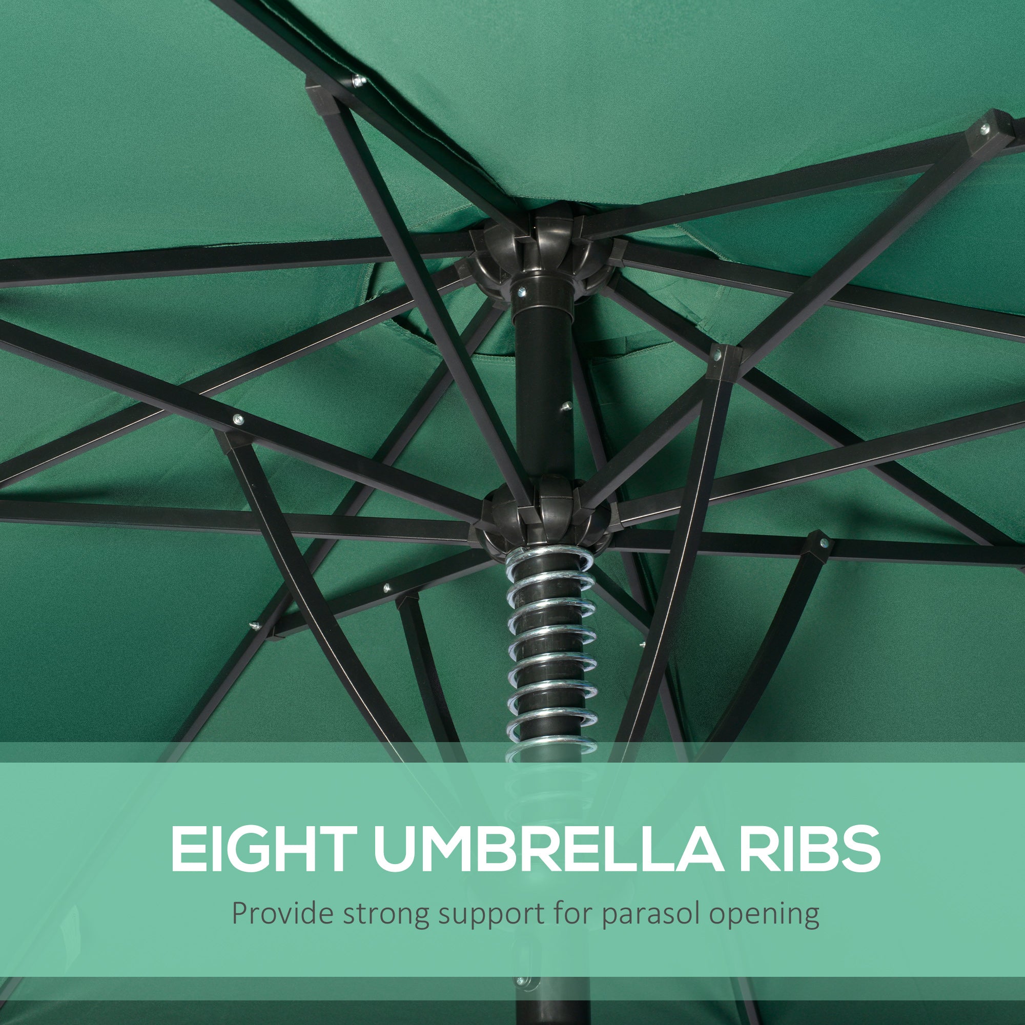 Outsunny Garden 3(m) Parasol Umbrella, Outdoor Market Table Umbrella Sun Shade Canopy with 8 Ribs, Easy Push to Open, Green - North Peak Garden Furniture