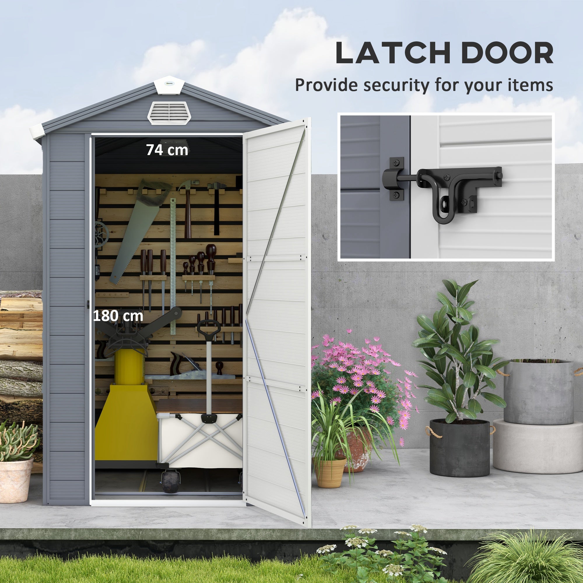 Outsunny 4.4ft x 6.2ft Aluminium Frame and Plastic Wall Shed, with Foundation - Grey - North Peak Garden Furniture