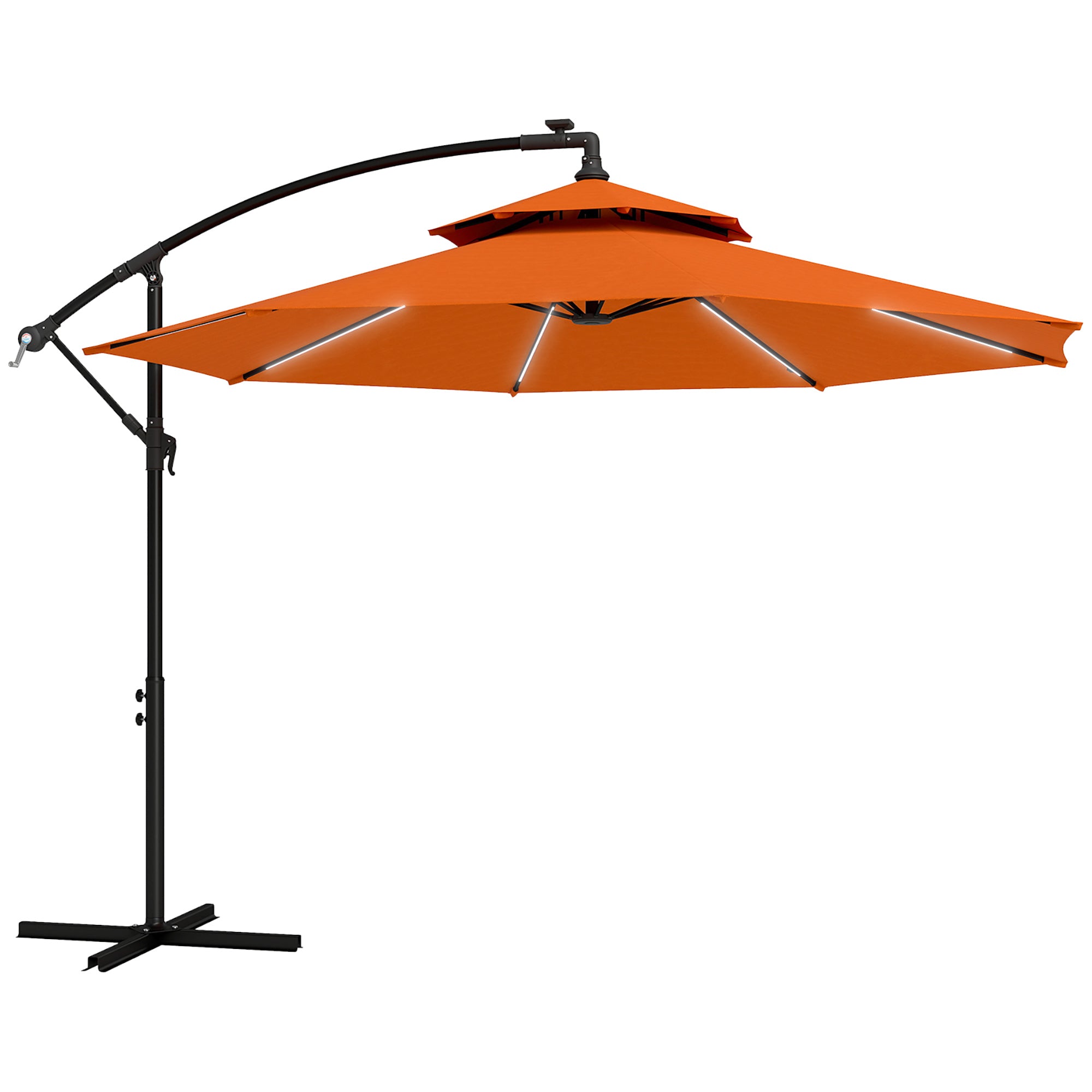 Outsunny 3m LED Light Overhanging Parasol - Orange - North Peak Garden Furniture