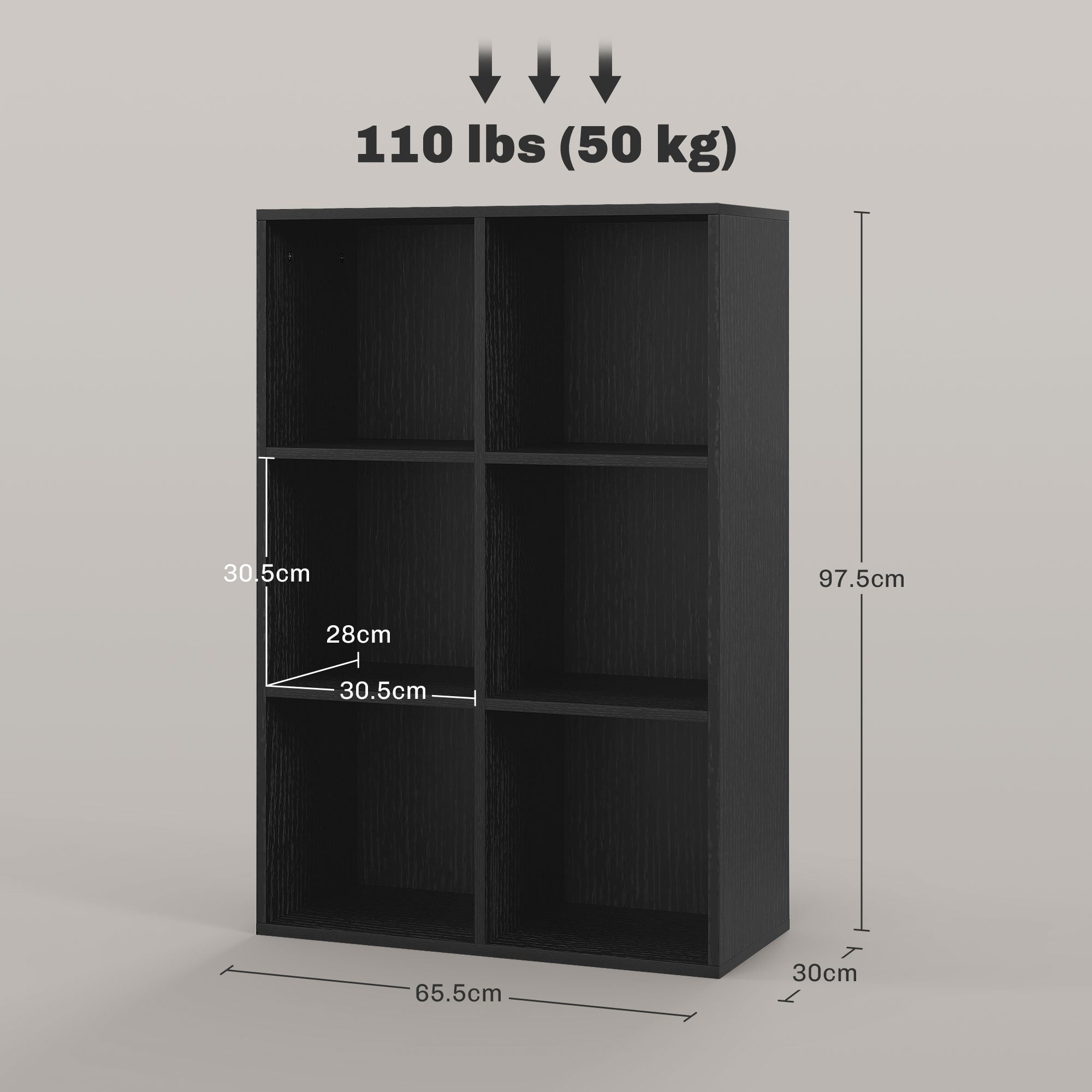 HOMCOM Six-Cube Bookcase - Black Wood Effect - North Peak Garden Furniture