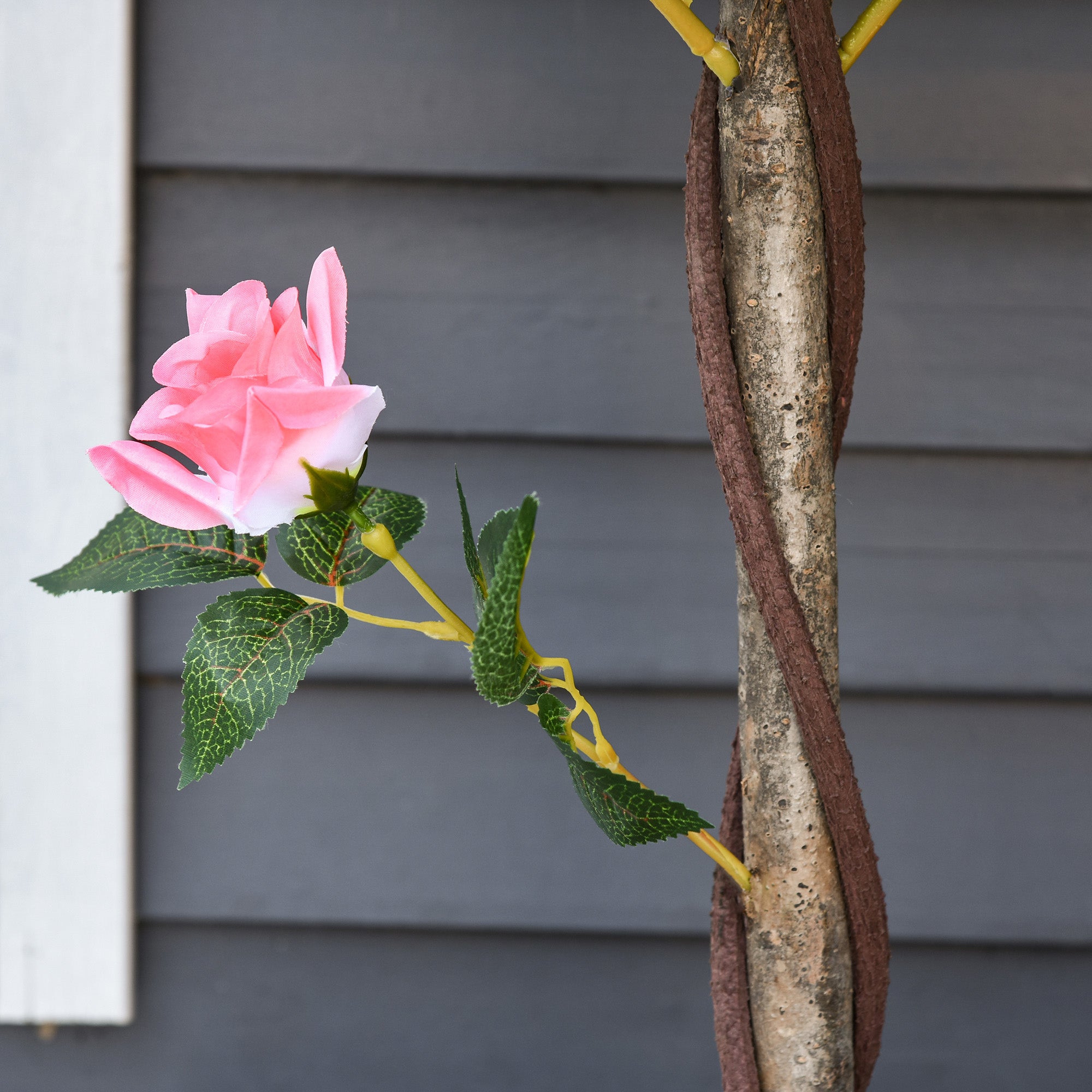 Outsunny Set of 2 Artificial Plants Pink Rose Floral in Pot, Fake Plants for Home Indoor Outdoor Decor, 90cm - North Peak Garden Furniture
