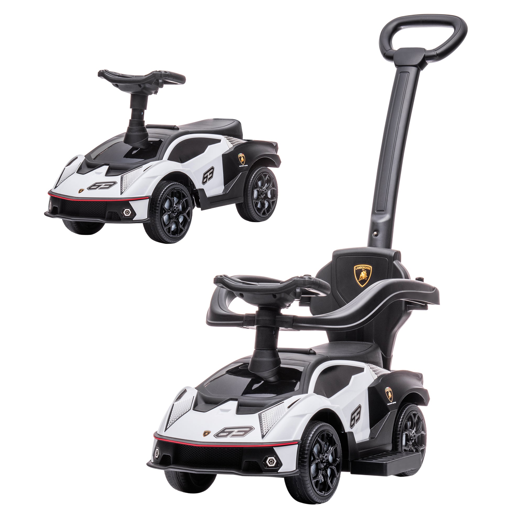 AIYAPLAY Licensed 2 in 1 Baby Ride on Push Car Toddler Push Along Car with Parent Handle Sliding Car with Horn Steering Wheel NO POWER for 1 - 3 Years, White - North Peak Garden Furniture
