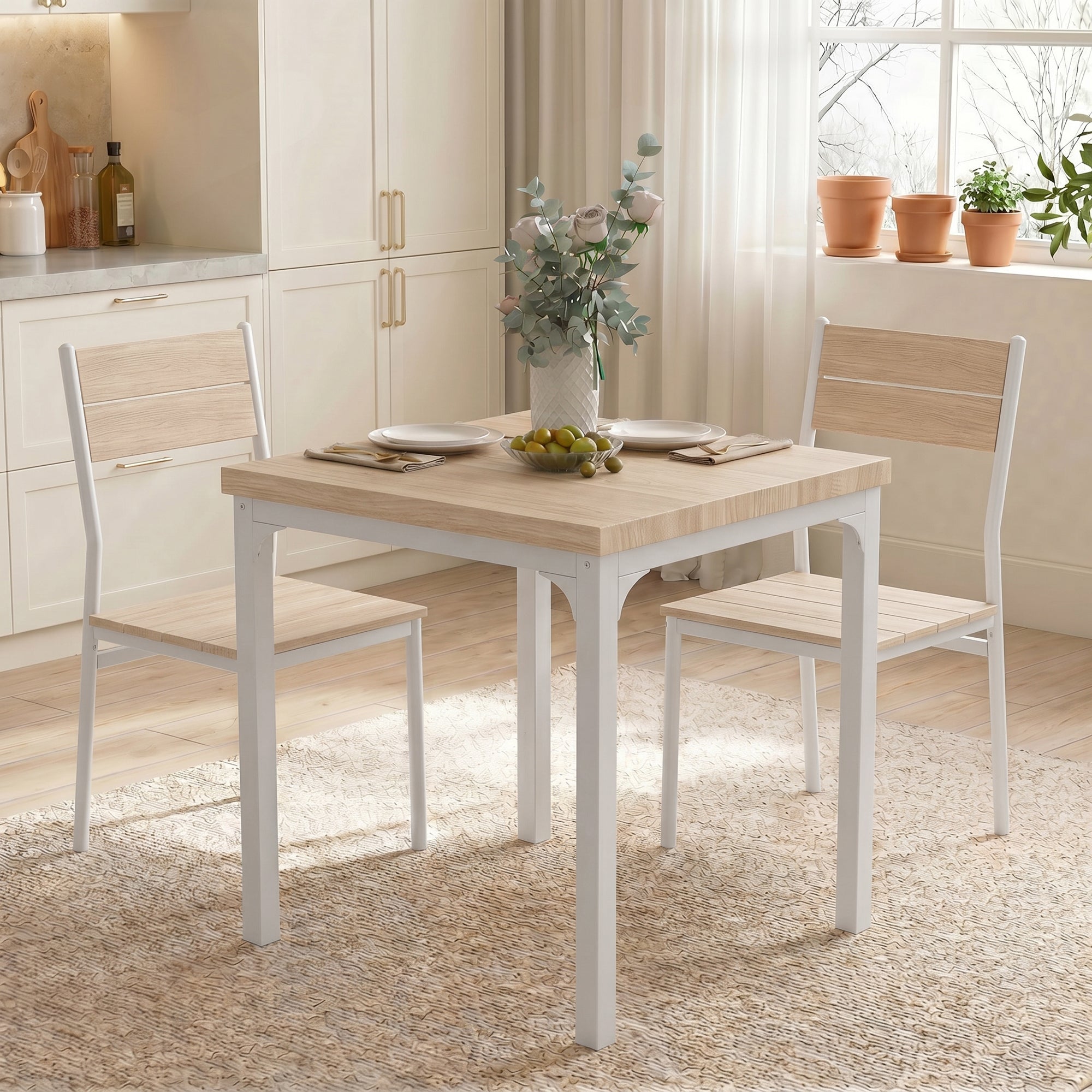 HOMCOM Three-Piece Minimal and Compact Dining Set, Oak Wood Effect