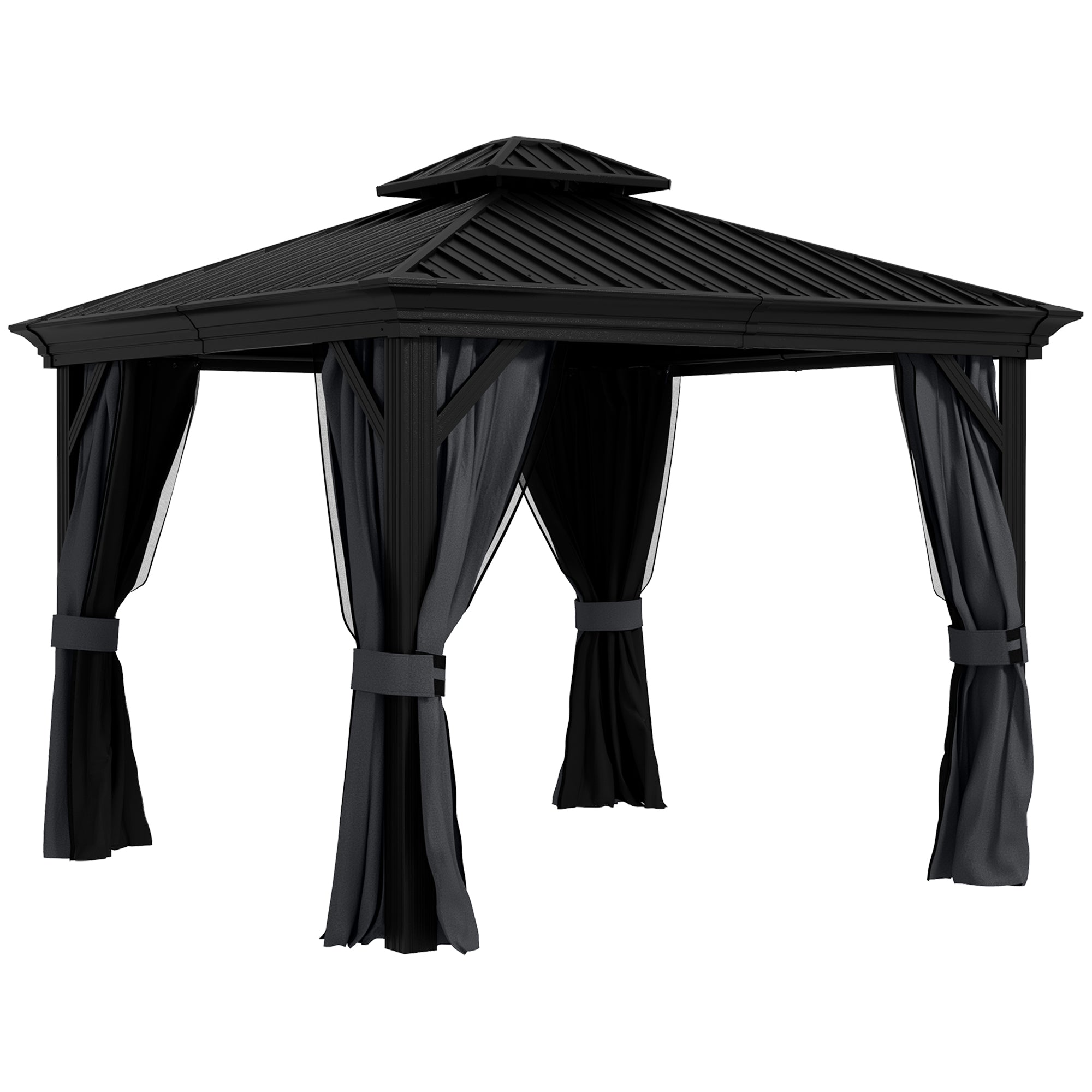 Outsunny 3.65 x 3m Aluminium Hardtop Gazebo, with Accessories - Dark Grey - North Peak Garden Furniture