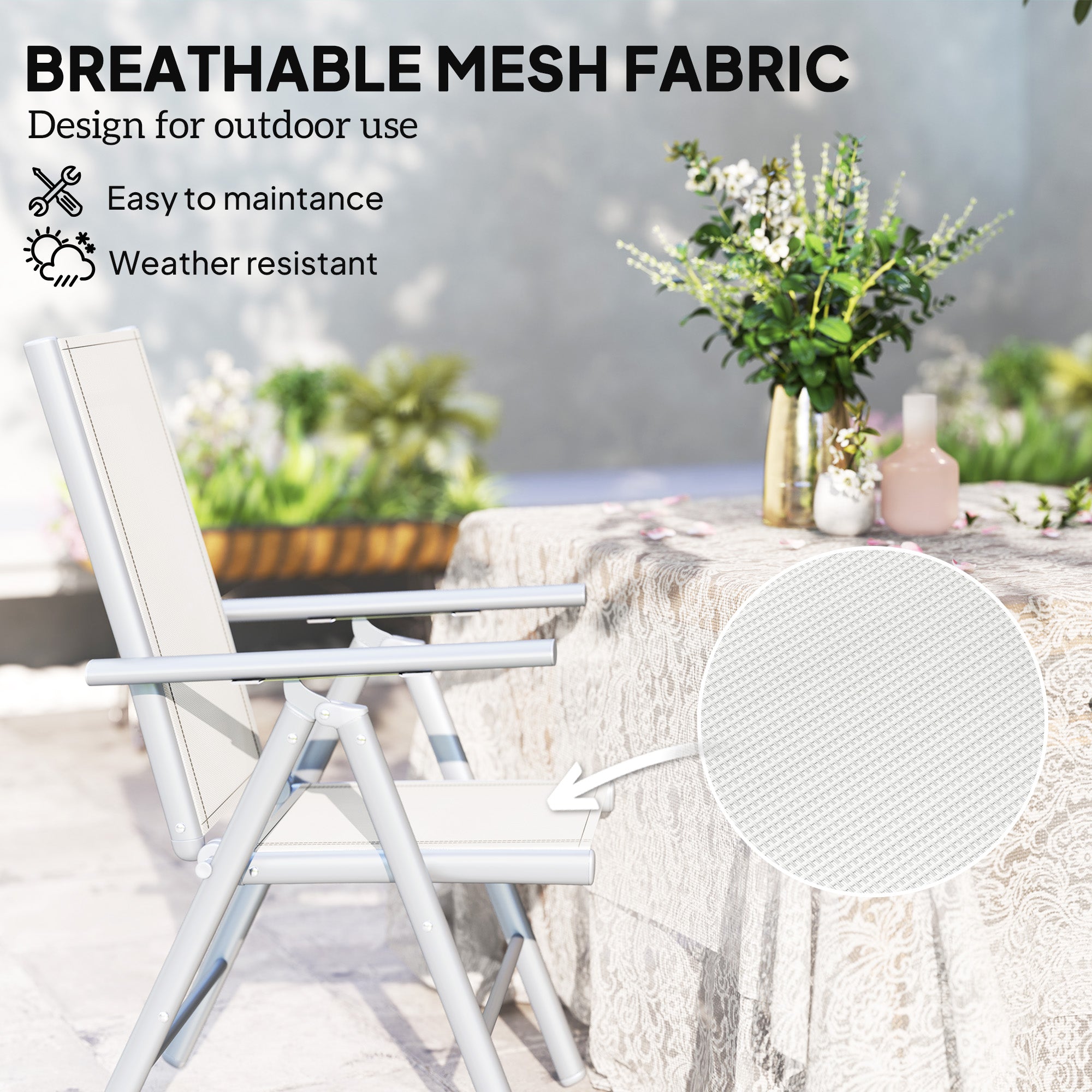 Outsunny Set of Two Aluminium Folding Chairs - Light Grey - North Peak Garden Furniture