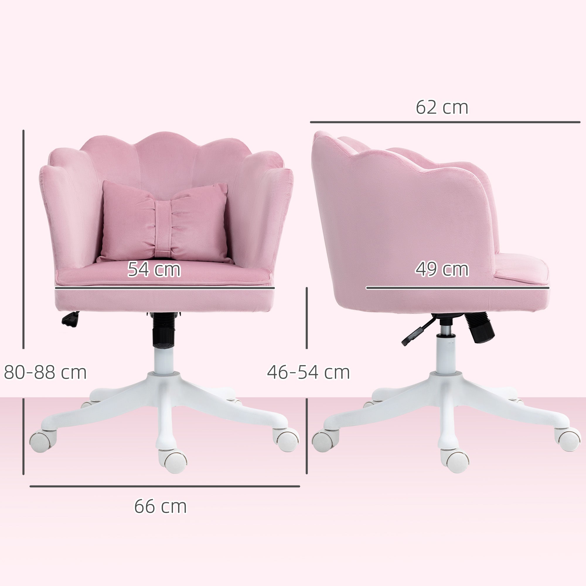 HOMCOM Velvet-Feel Petal Back Office Chair - Pink - North Peak Garden Furniture