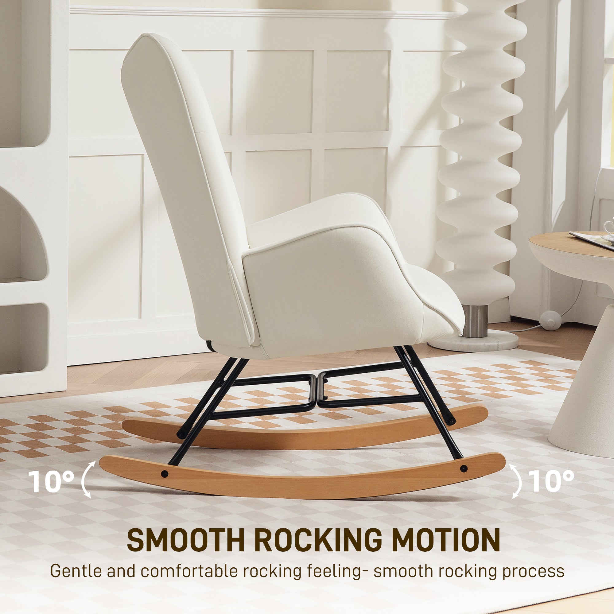 HOMCOM Rocking Chair, Modern Upholstered Velvet Armchair with Solid Wood Legs and Metal Frame for Living Room, Bedroom, Cream - North Peak Garden Furniture