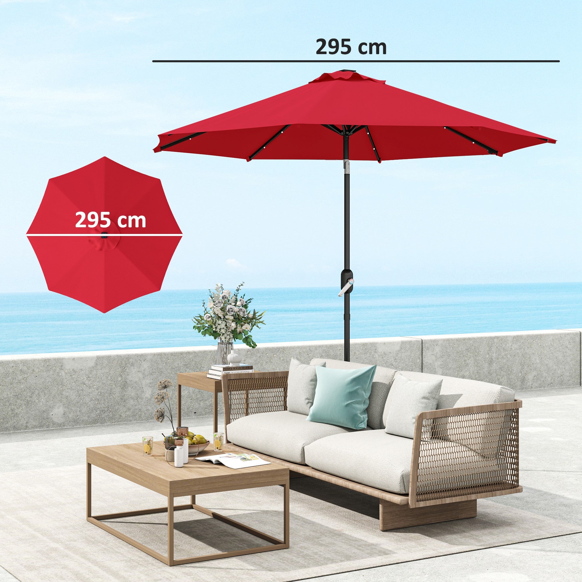 Outsunny 3 m Replacement Parasol Canopy with Top Vent, UPF 50+ Garden Parasol Replacement Canopy, 8 Rib Parasol Cover Replacement Fits Various Frames, Red - North Peak Garden Furniture