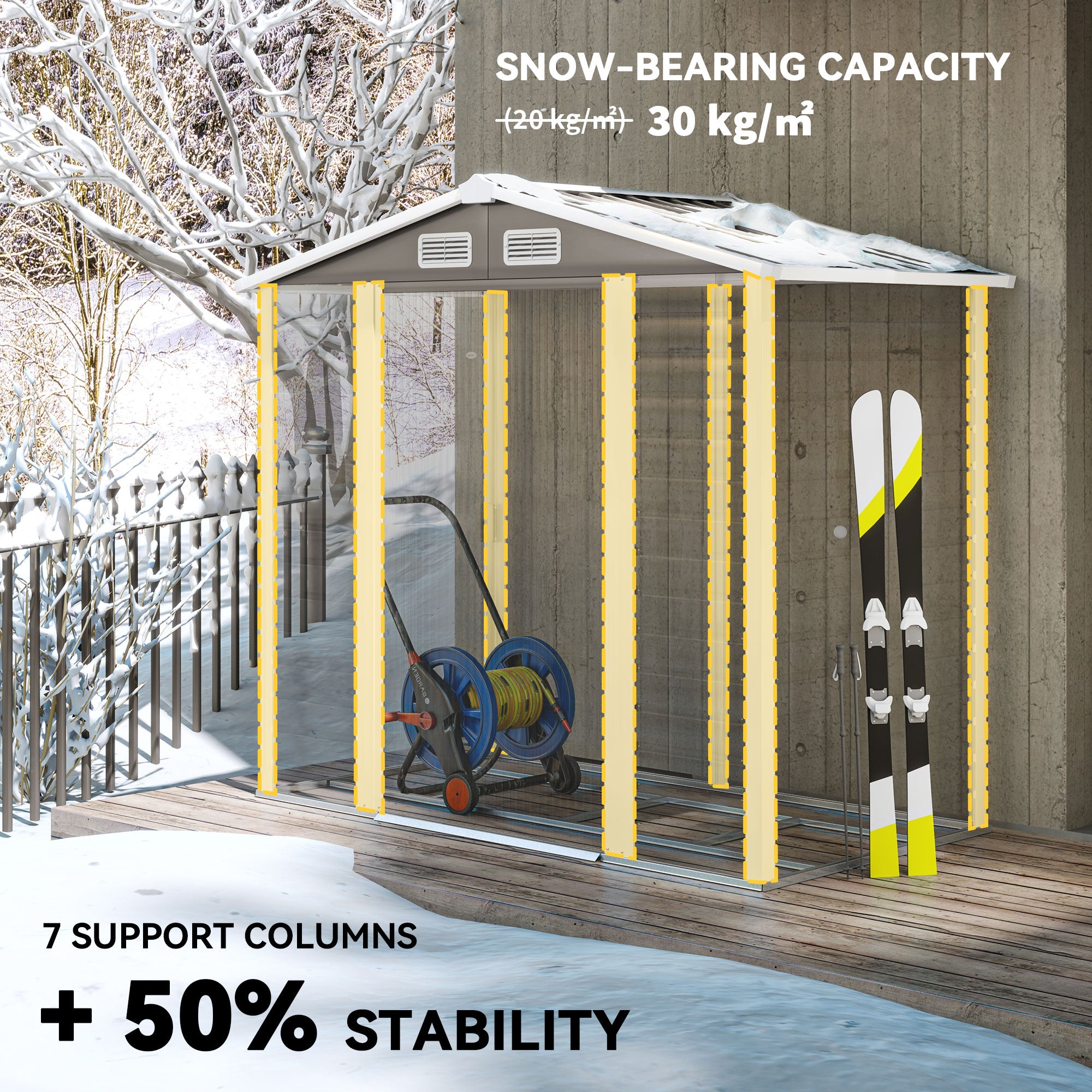 Outsunny 7 x 4ft Garden Shed, Easy to Assemble, Upgraded Galvanised Steel Frame with Foundation Kit, Double Doors with Lock, Outdoor Metal Shed with Vents and Gloves, Garden Storage Shed, Light Grey