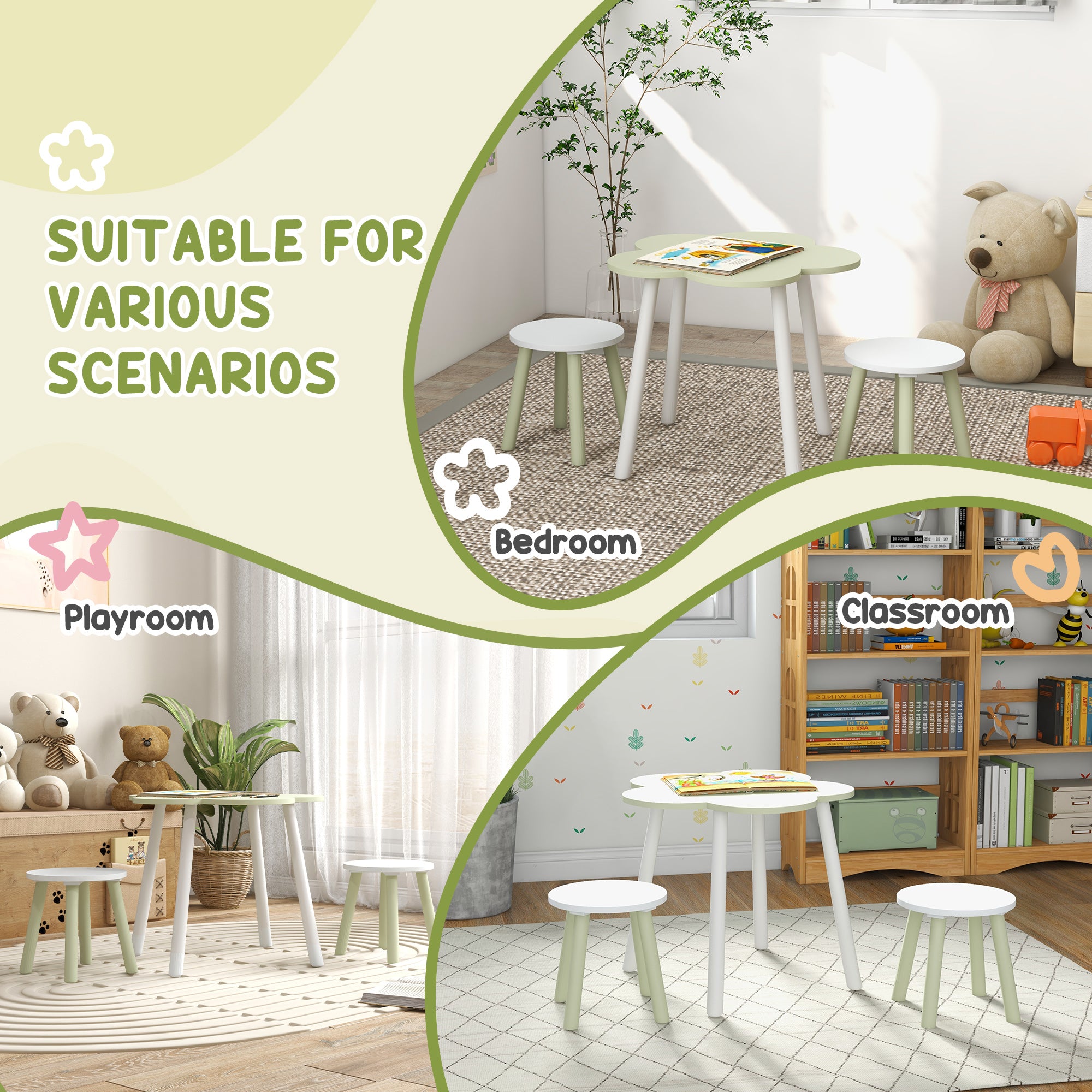 ZONEKIZ 5 PCs Kids Furniture Set Flower Design for 3-5 Years