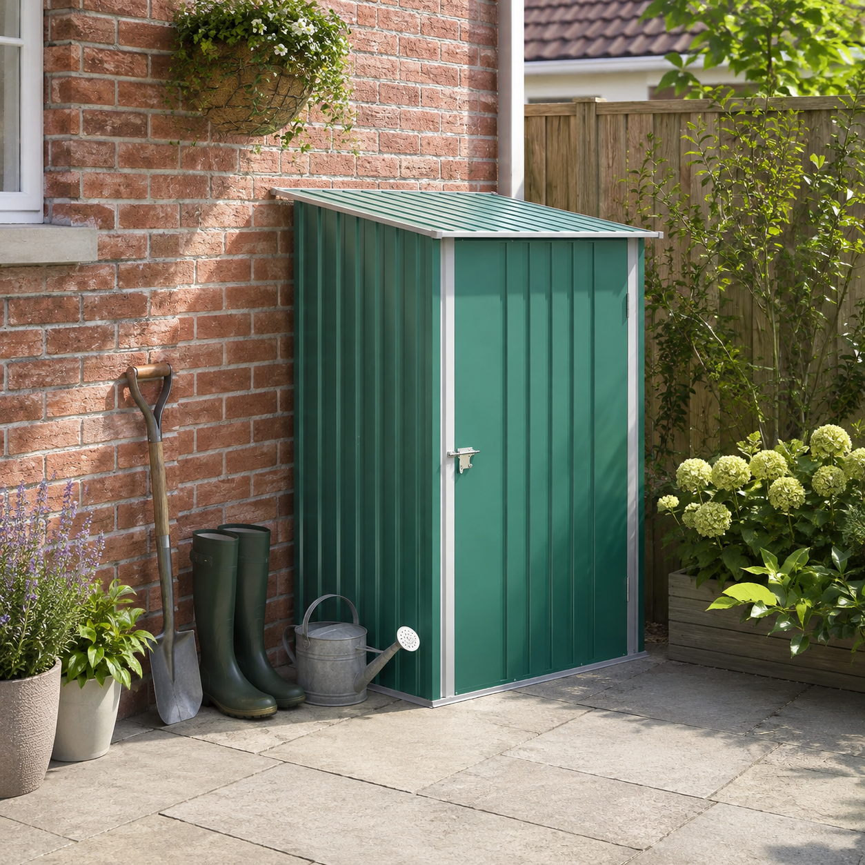 Outsunny 3.3 x 3.4ft Lean To Steel Garden Shed, with Locking Door - Green