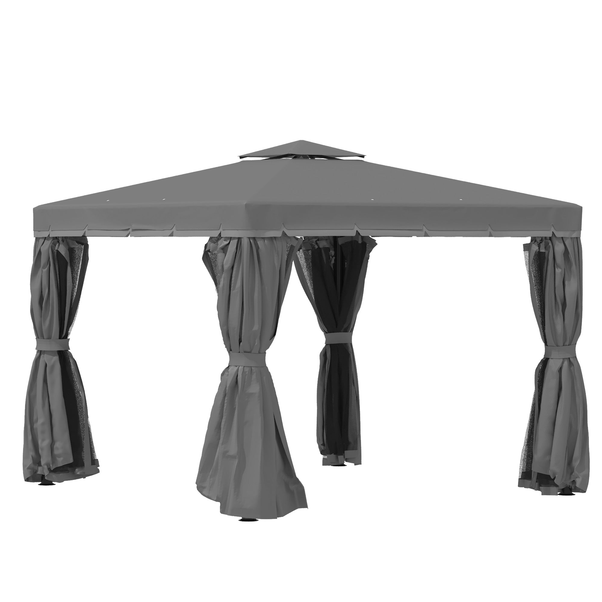 Outsunny 3 x 3(m) Patio Gazebo Canopy Garden Pavilion Tent Shelter Marquee with 2 Tier Water Repellent Roof, Mosquito Netting and Curtains, Aluminium Frame, Dark Grey - North Peak Garden Furniture