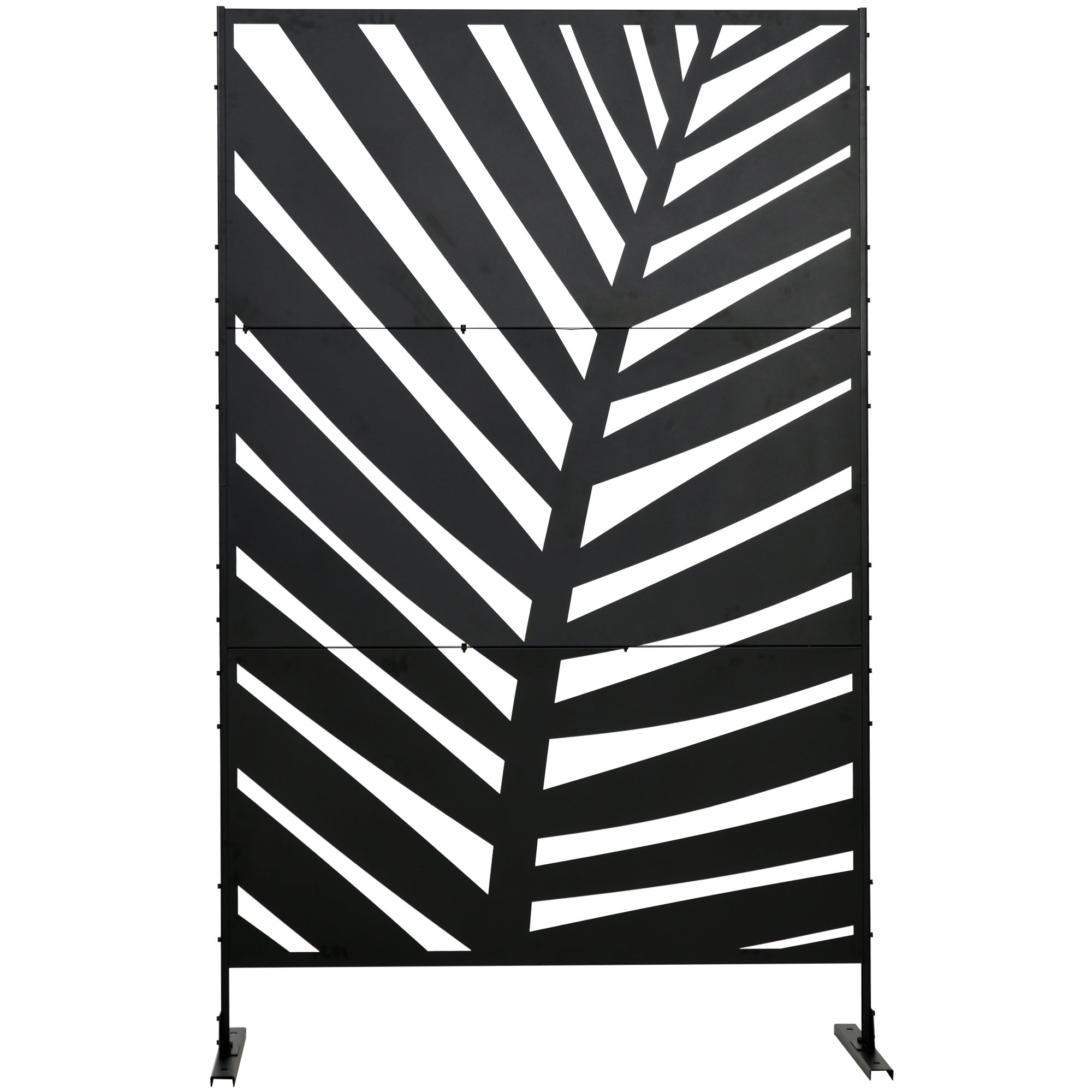 Outsunny Decorative Privacy Screen with Stand, 6.5FT Freestanding Metal Outdoor Divider, Decorative Privacy Panel with Expansion Screws for Garden Patio Pool Hot Tub, Banana Leaf Style, Black