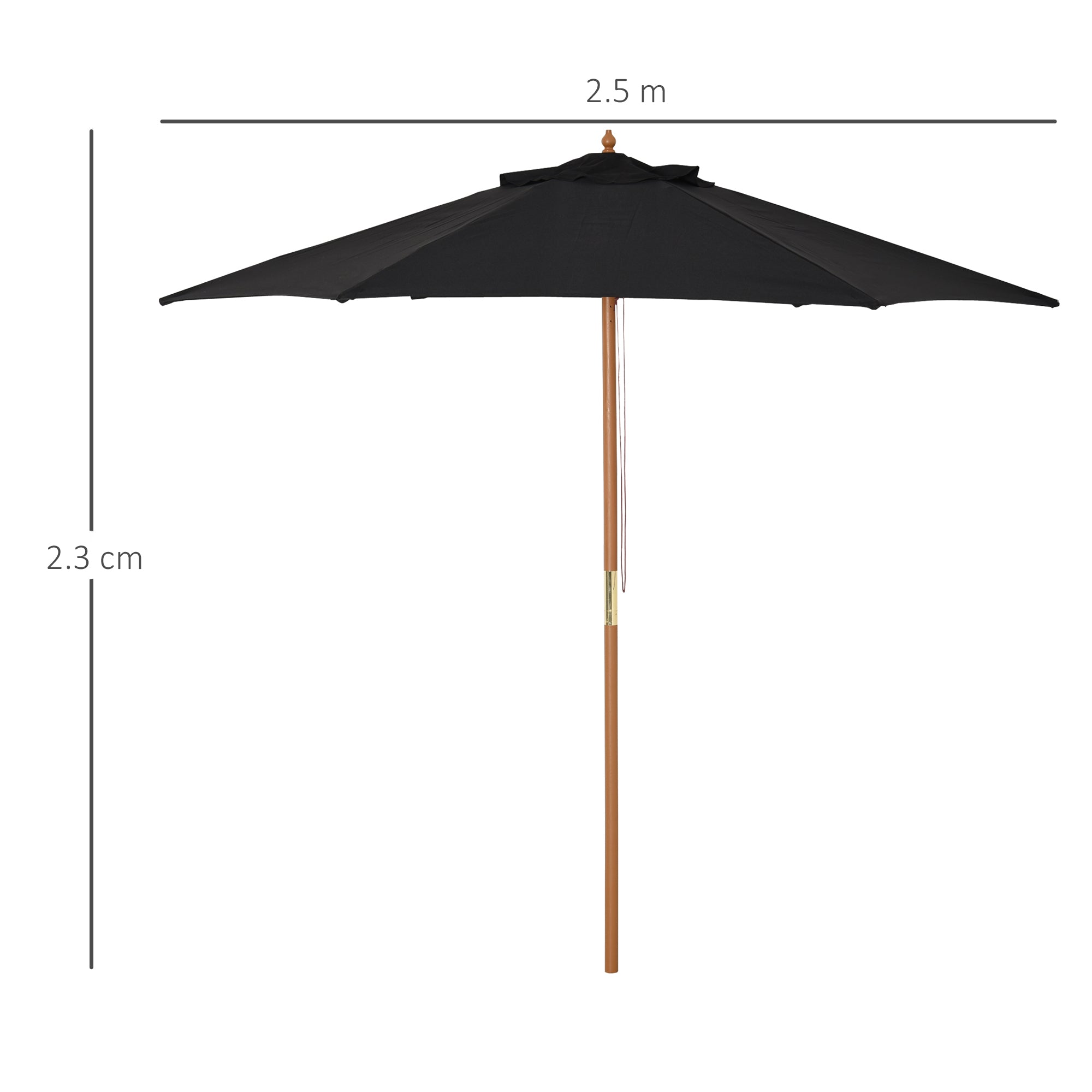 Outsunny 2.5m Garden Parasol: Wooden Outdoor Umbrella with Weather-Resistant Black Canopy