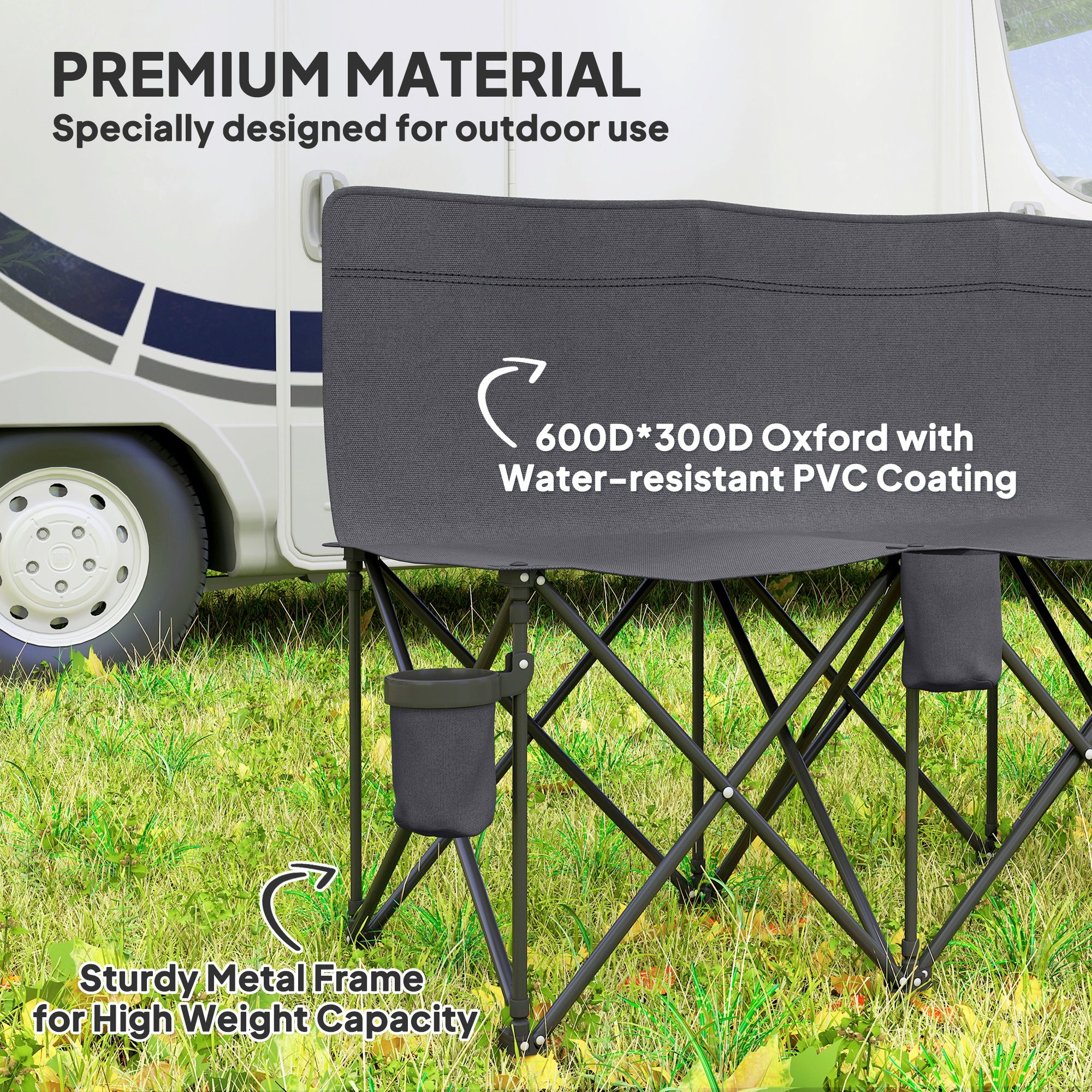 Outsunny 6 Seater Folding Camping Chair with Cup Holder & Carry Bag - Charcoal Grey - North Peak Garden Furniture