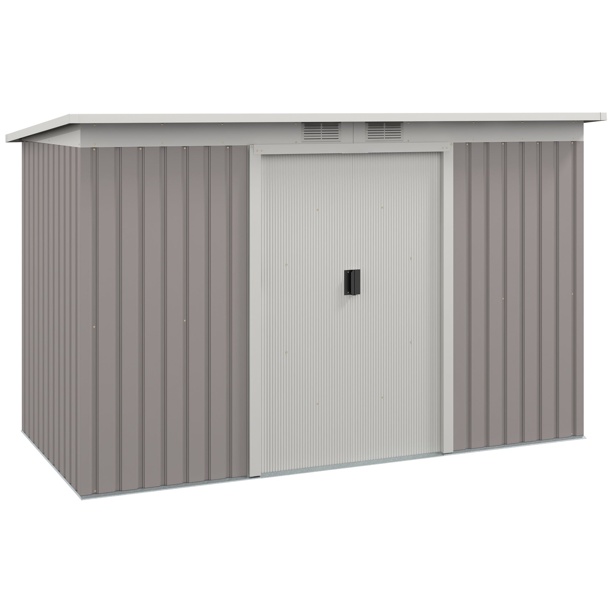 Outsunny Corrugated Garden Metal Storage Shed Outdoor Equipment Tool Box with Kit Ventilation Doors 9x 4FT Light Grey - North Peak Garden Furniture