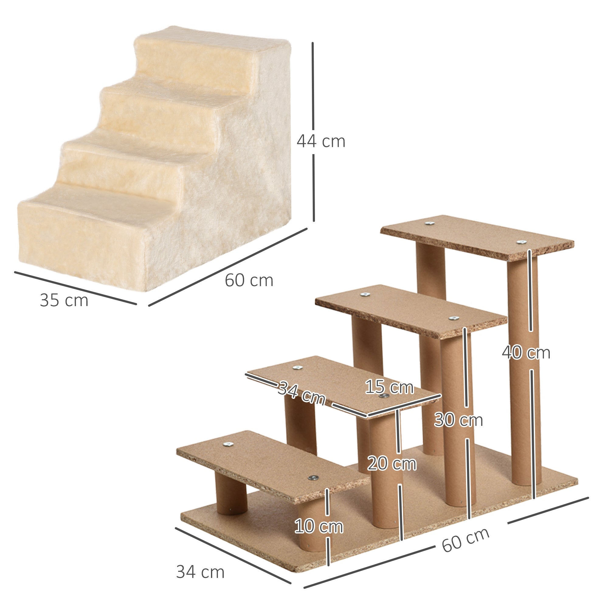 PawHut Four-Step Dog Stairs, with Washable Plush Cover, for High Bed Sofa, Dog Stairs for Small Dog and Cat - Beige - North Peak Garden Furniture