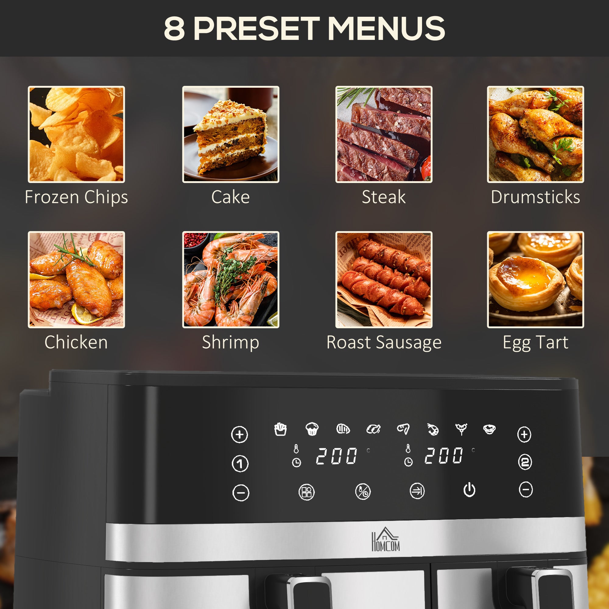 HOMCOM 8.5L Dual Basket Air Fryer, with Sync and Multi-Menu Cooking - North Peak Garden Furniture