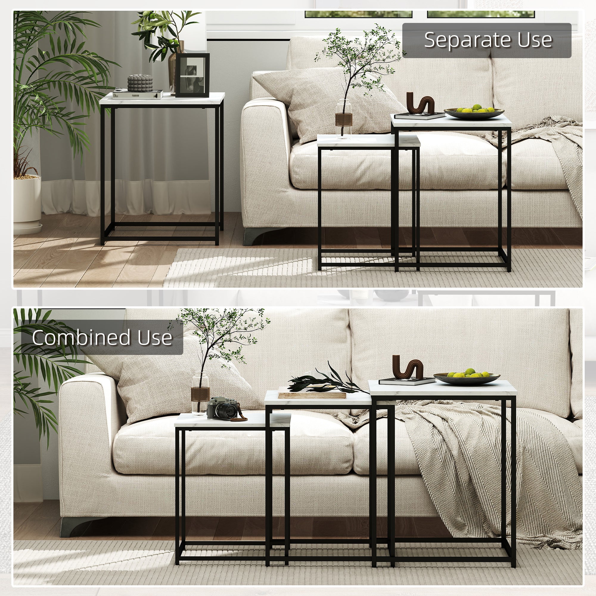 HOMCOM Three Nest of Tables, Marble Effect Finish - North Peak Garden Furniture