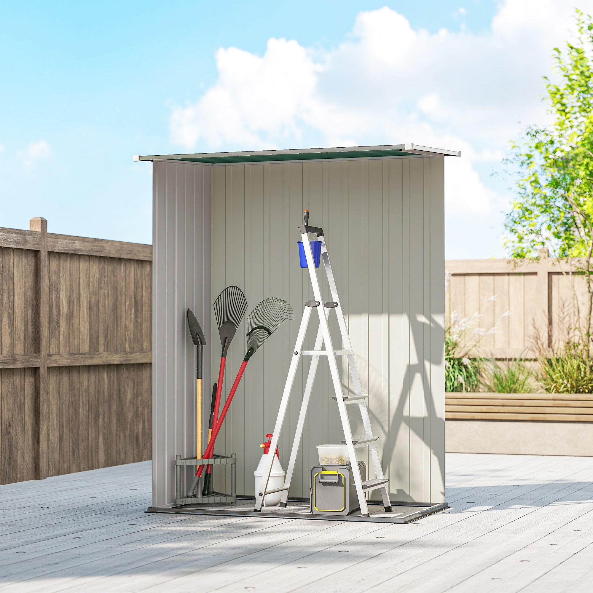 Outsunny 5ft x 3ft Garden Metal Storage Shed, Outdoor Tool Shed with Sloped Roof, Lockable Door for Tools, Equipment, Green