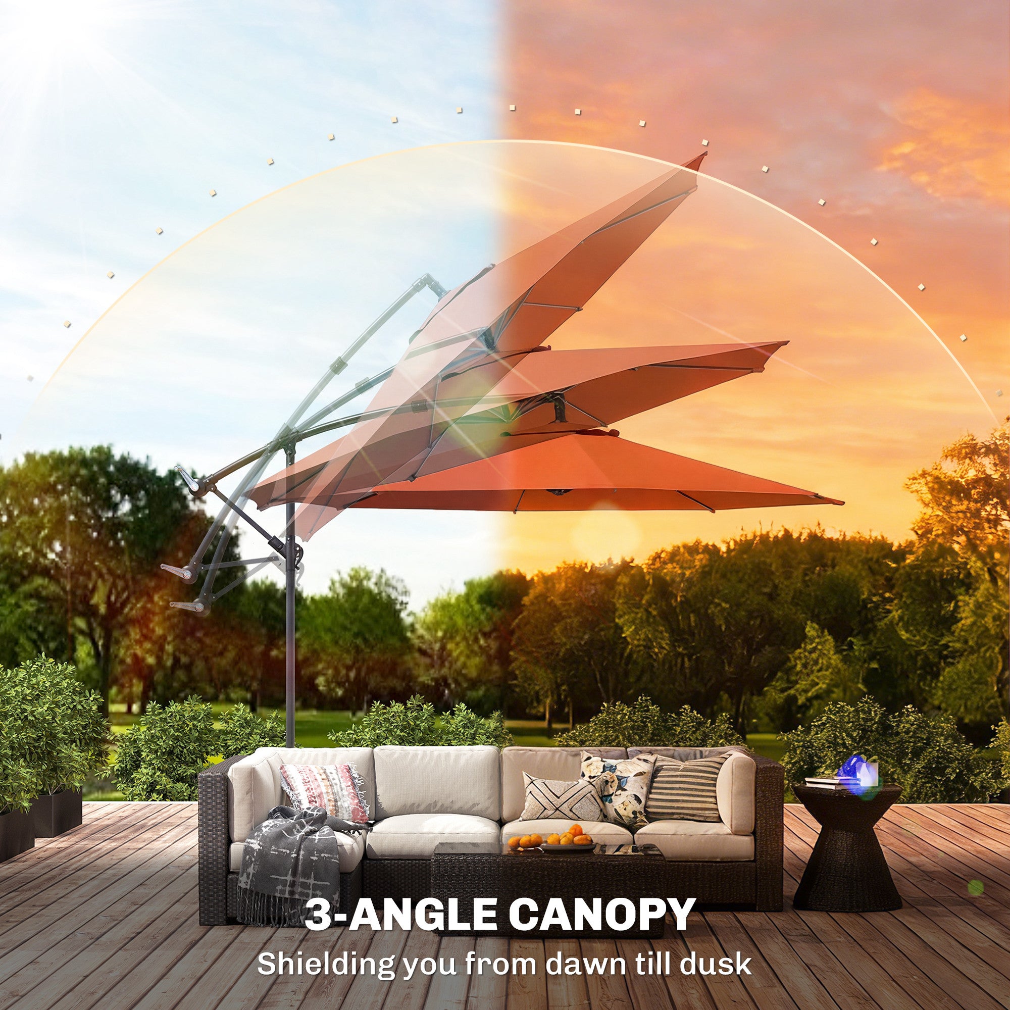 Outsunny 3 m Overhanging Cantilever Parasol, with Cross Base - Orange