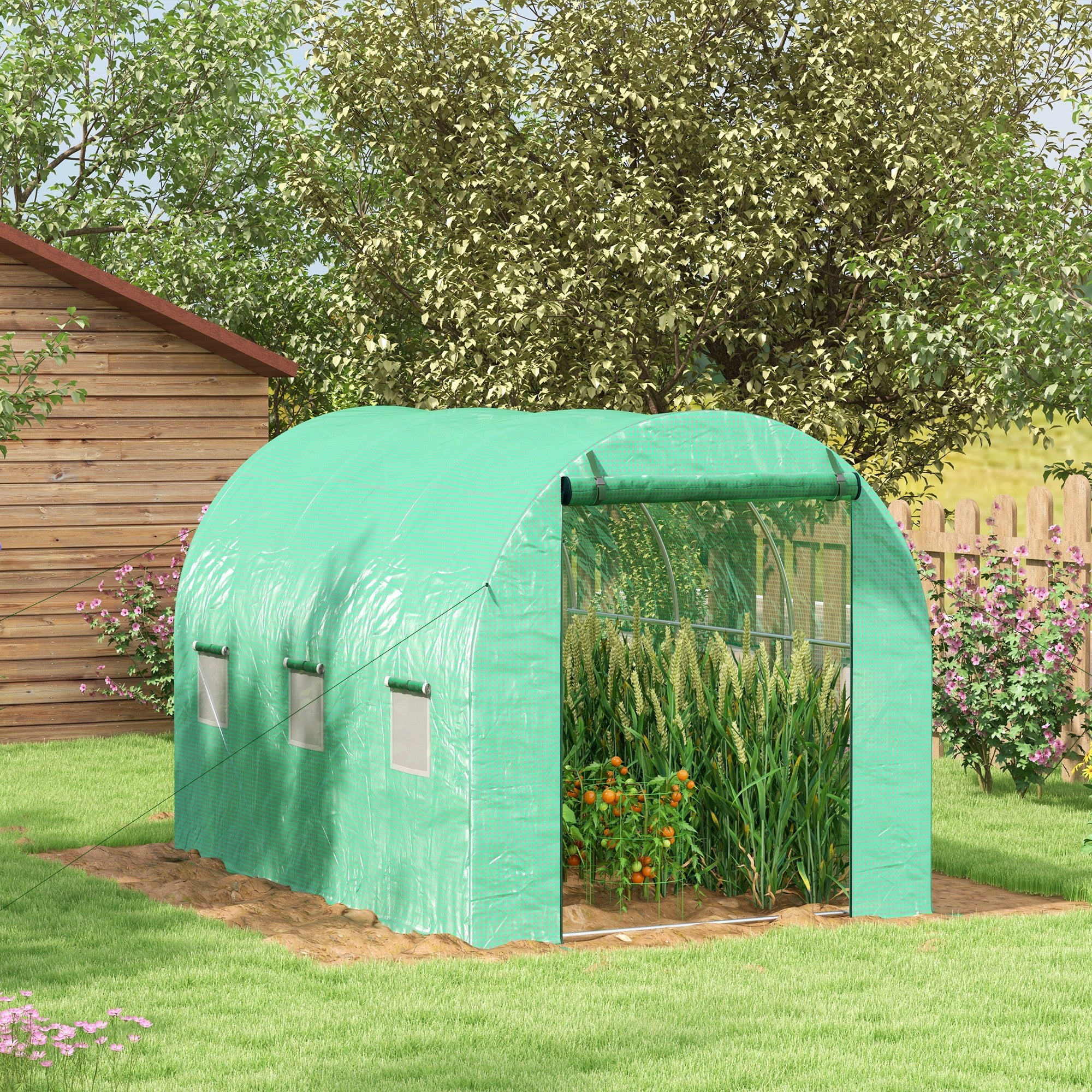 Outsunny Sprinkler System Polytunnel Greenhouse, 3 x 2m, Green - North Peak Garden Furniture