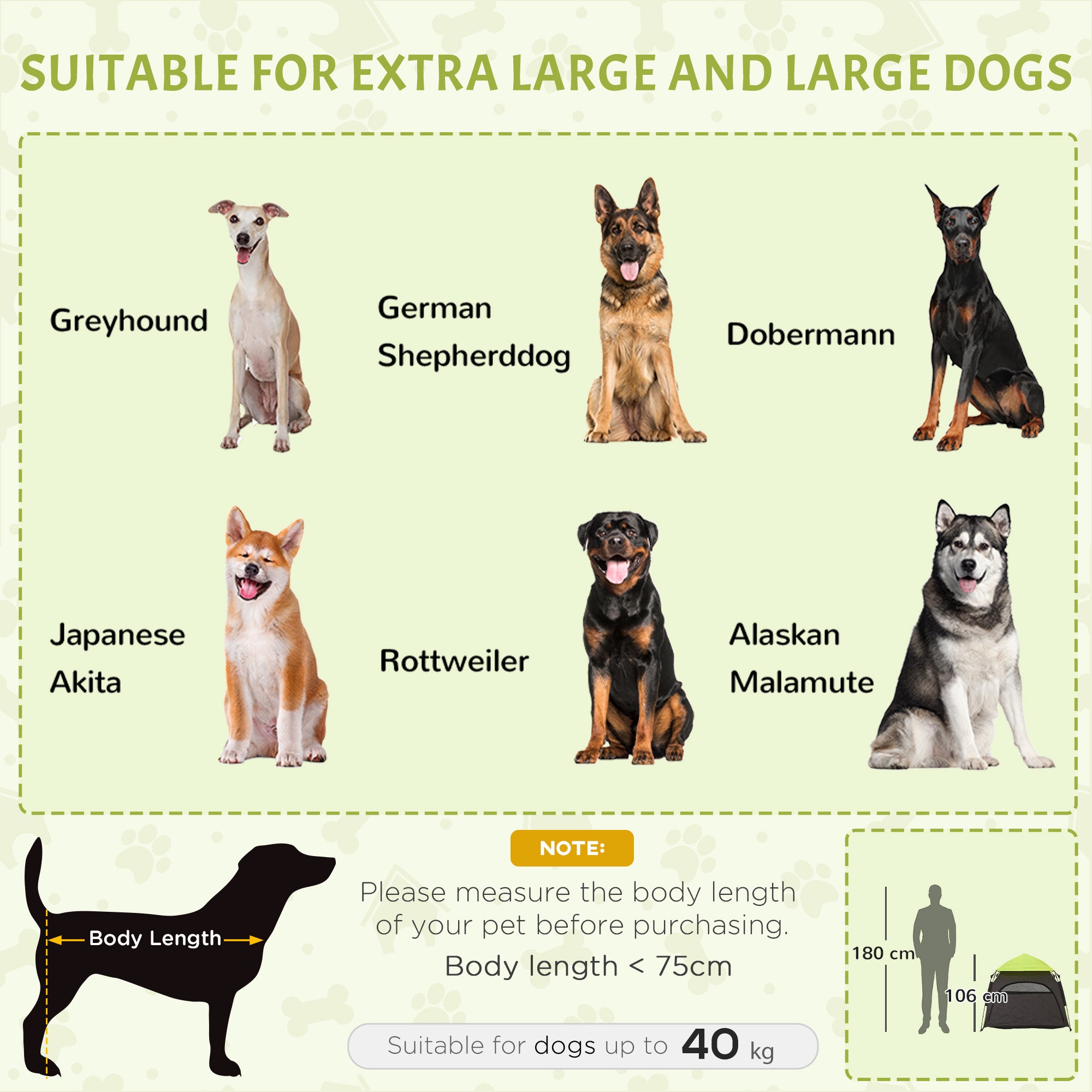 PawHut Foldable Dog Cat Tent with Waterproof Oxford, Carry Bag for Extra Large Dog, Green - North Peak Garden Furniture