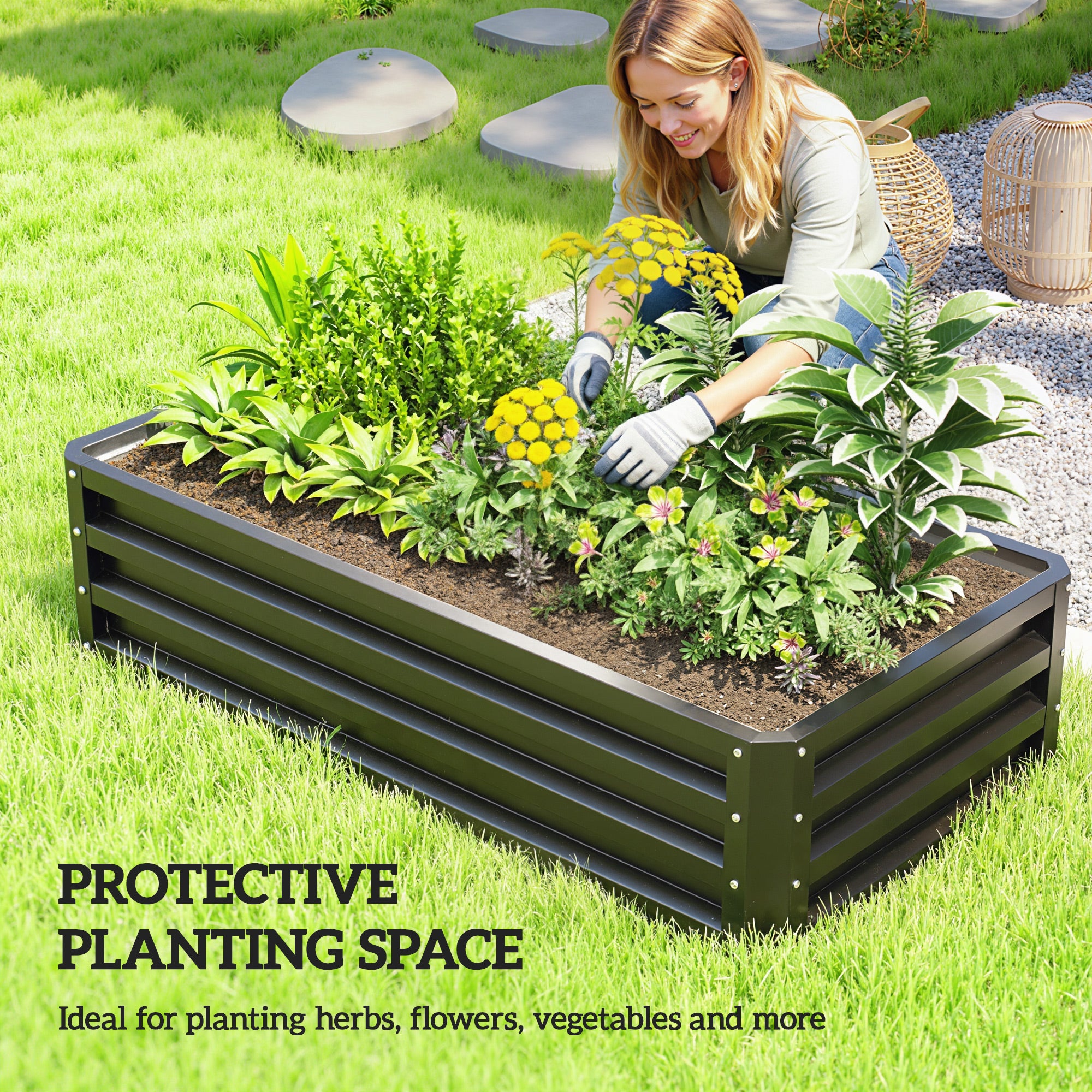 Outsunny Raised Beds for Garden, Galvanized Outdoor Planters, for Herbs and Vegetables, Use for Patio, Backyard, Balcony, Grey