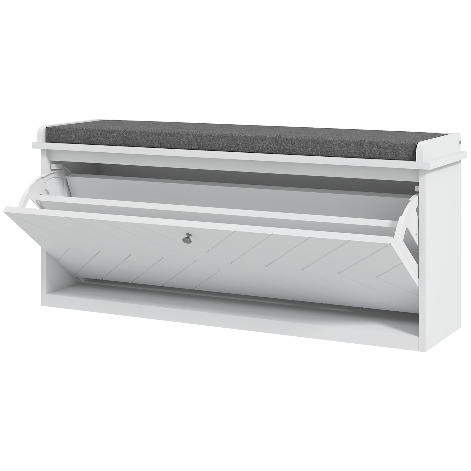 HOMCOM 10-Shoe Storage Bench, with Padded Top Seat - White/Grey