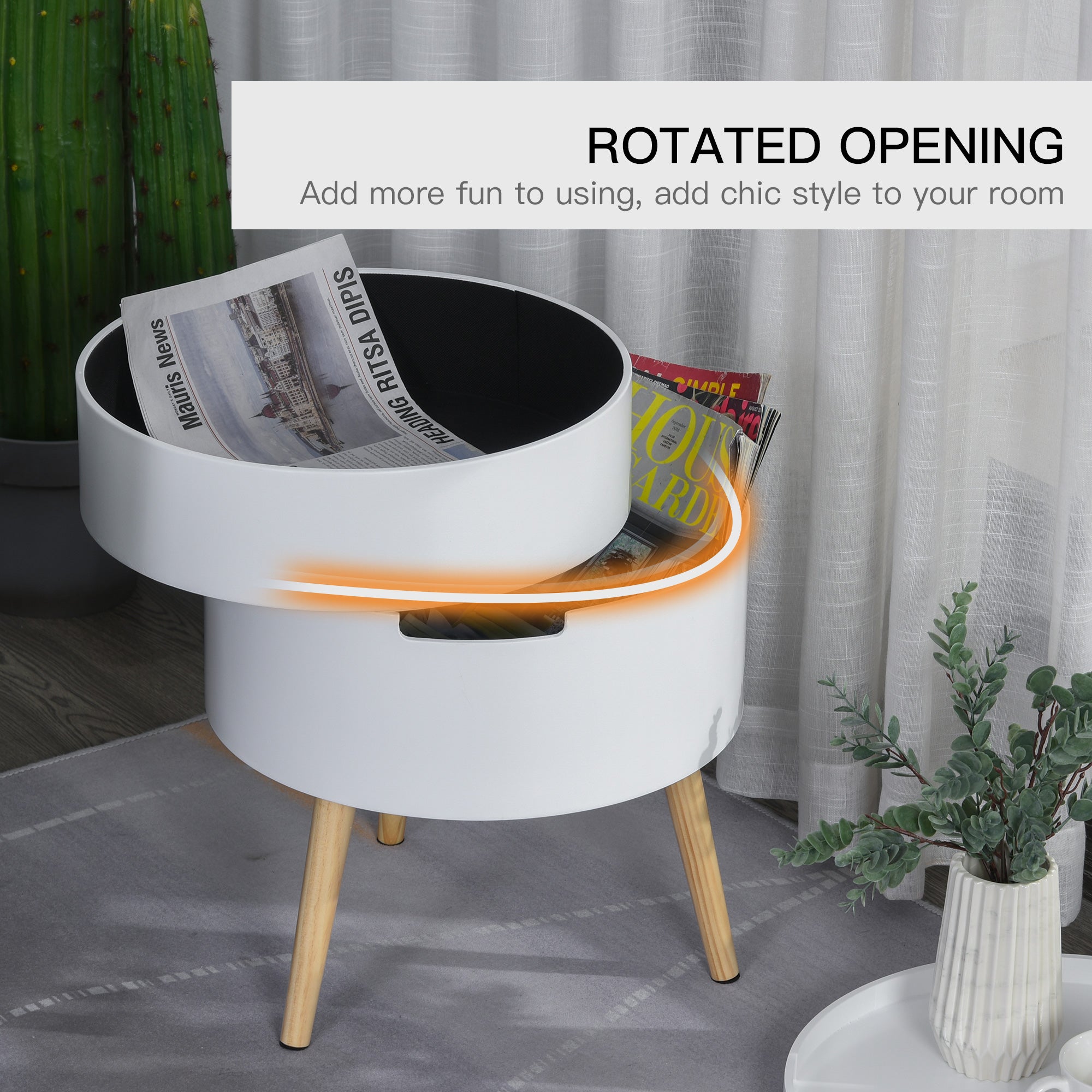 HOMCOM 3-Tier Coffee Table, Round End Table with 2 Hidden Compartments and Detachable Tray, Side Table with Storage for Living Room, White - North Peak Garden Furniture