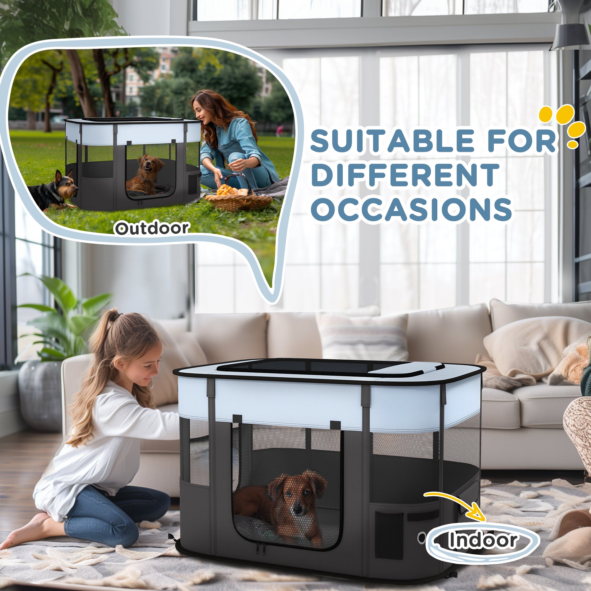 PawHut Foldable Dog Pen with Storage Bag for Indoor/Outdoor Use - Grey - North Peak Garden Furniture