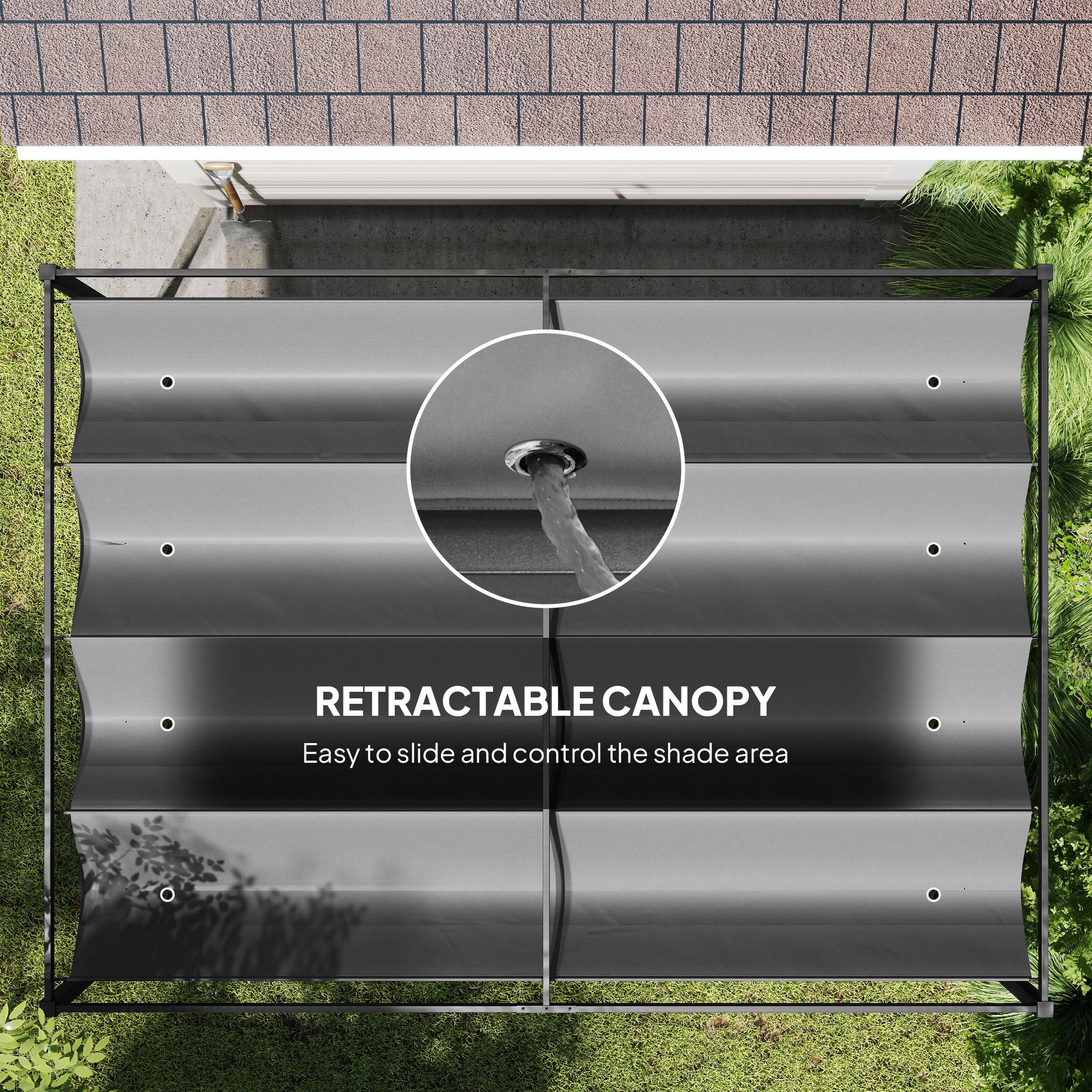 Outsunny 4 x 3(m) Metal Outdoor Pergola with Retractable Roof, Outdoor Gazebo with Drainage Holes for Garden, Patio, Lawn, Grey