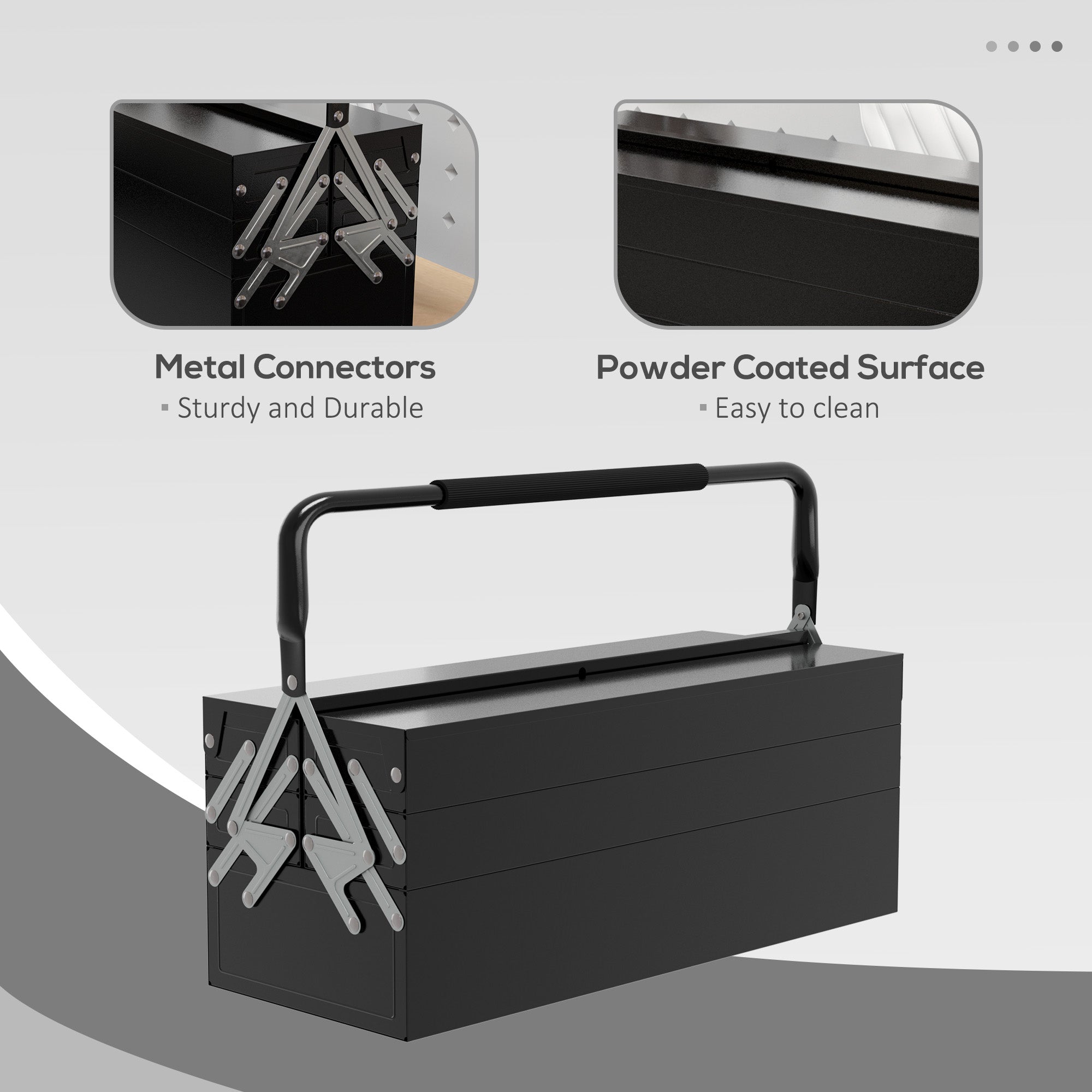 DURHAND 3 Tier Metal Toolbox, 5 Tray Professional Portable Tool Box with Carry Handle for Workshop, 56cmx20cmx34cm, Black - North Peak Garden Furniture