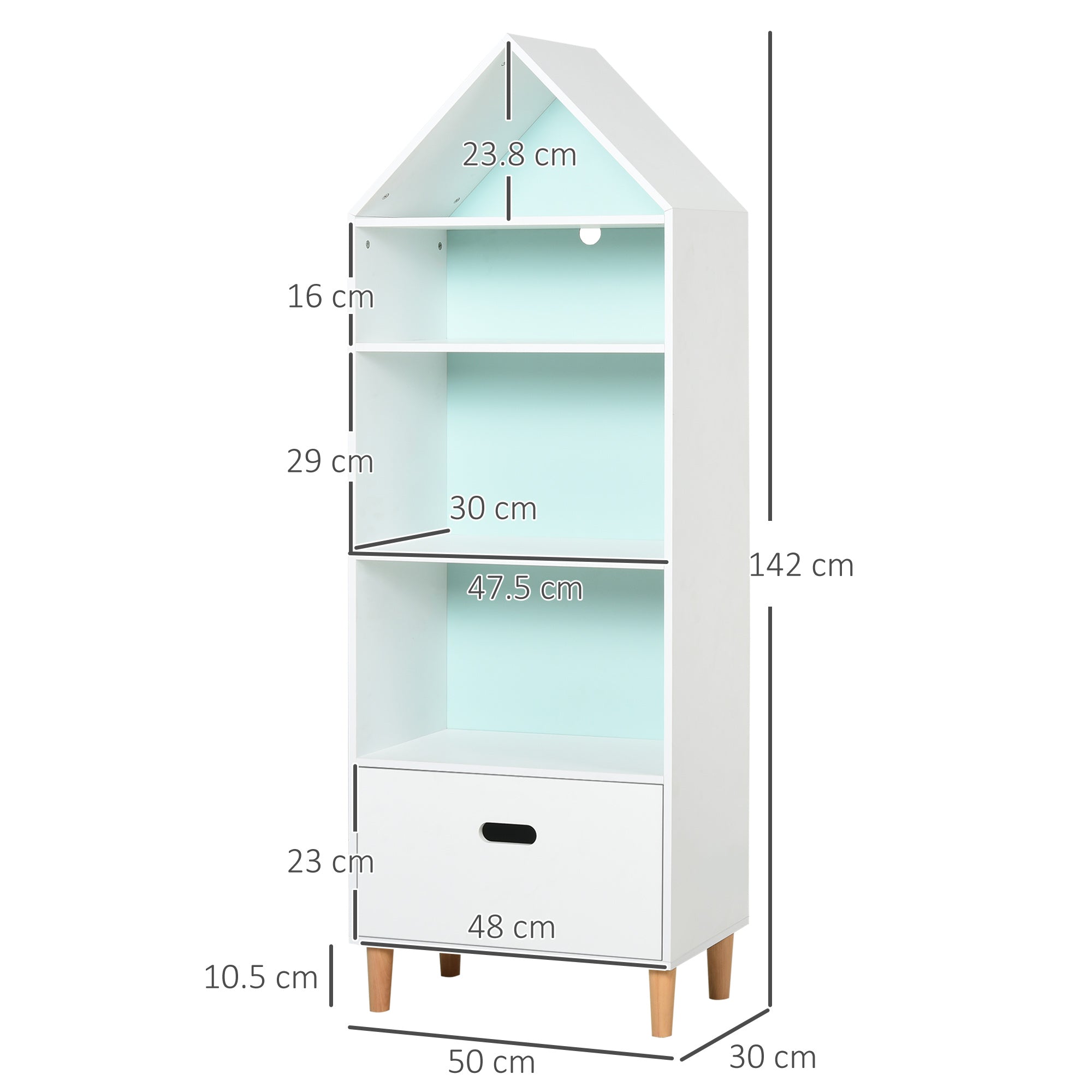 HOMCOM Kids Children Wooden Bookcase w/Drawer Bedroom Furniture Bookshelf Storage Rack Display Unit Toys Games Organisation Cabinet Pink Blue Back Panel 50 x 30 x 142 cm