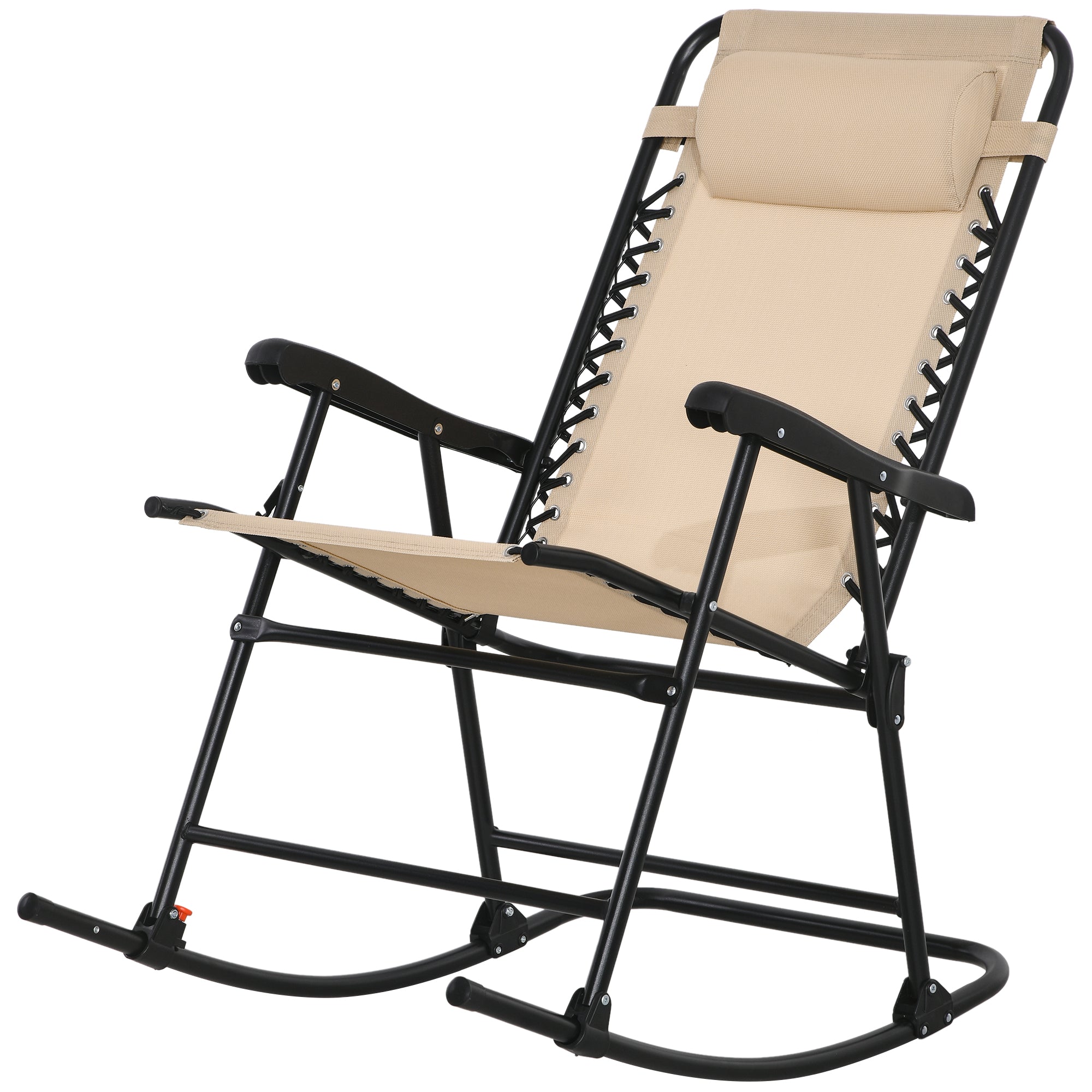 Outsunny Folding Rocking Chair Outdoor Portable Zero Gravity Chair w/ Headrest Beige