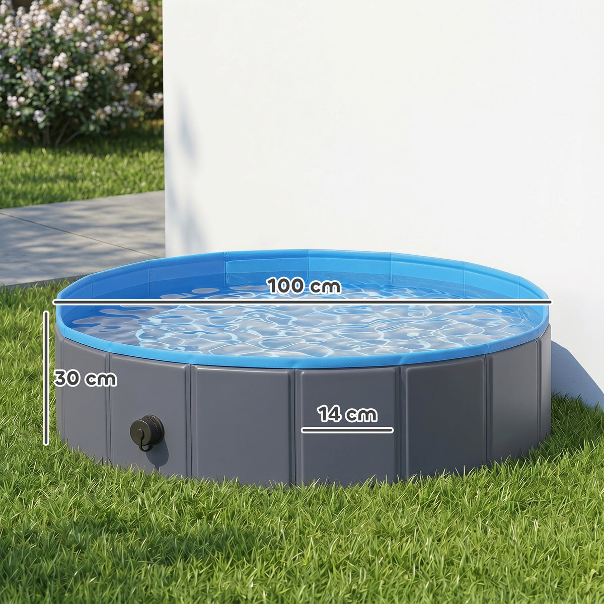 PawHut Foldable Dog Pool for Puppies and Ducks Dog Paddling Pool Bath Tub, Dark Grey, 100 x 30 cm