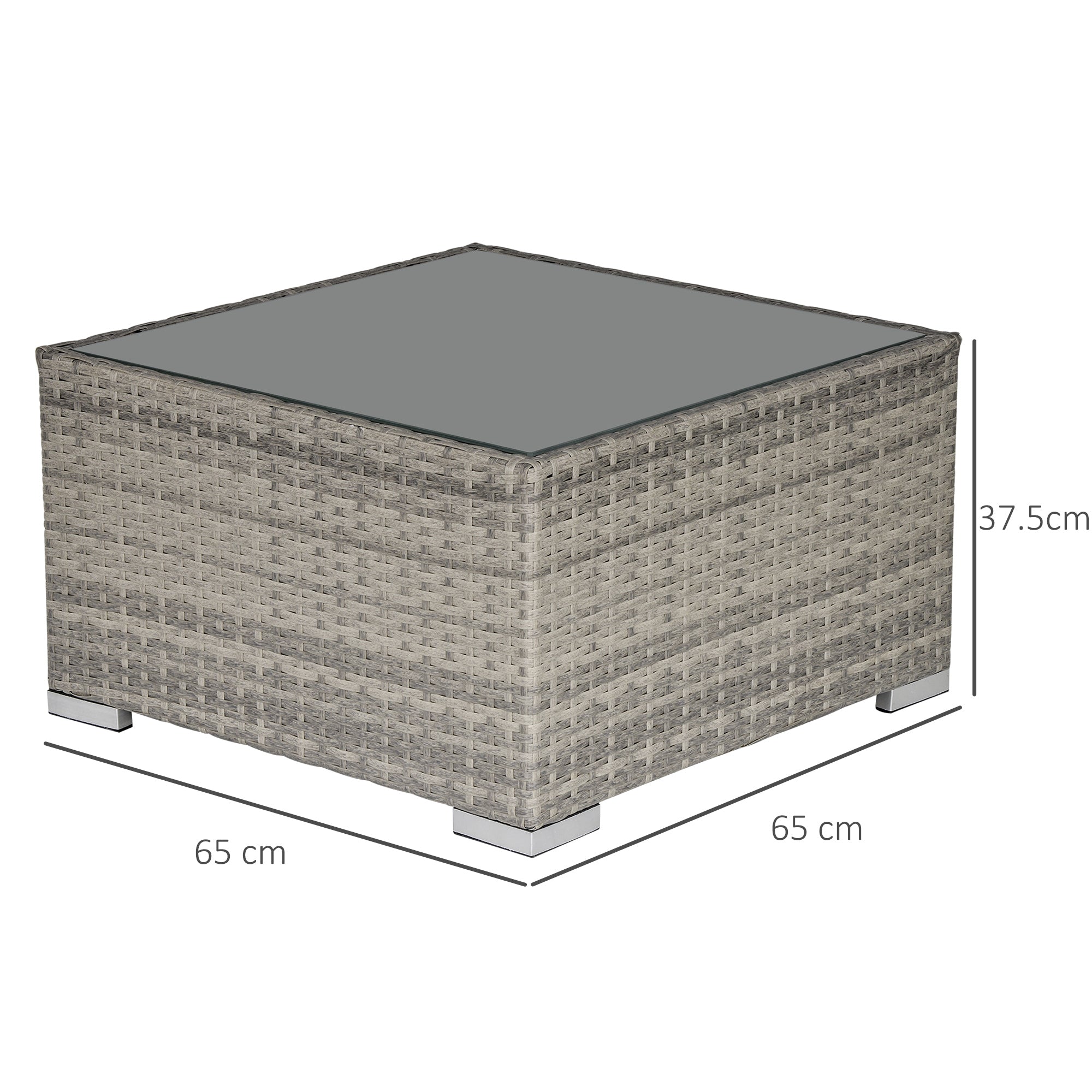 Outsunny Square PE Wicker Rattan Table, with Glass Top - Light Grey - North Peak Garden Furniture