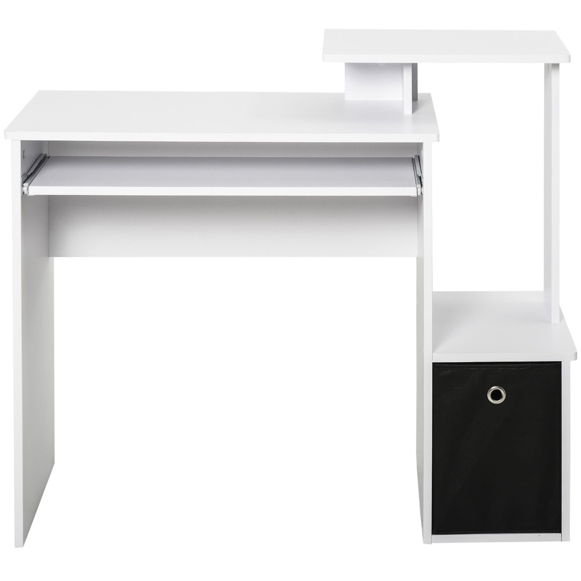 HOMCOM Computer Desk with Sliding Keyboard Tray Storage Drawer Shelf Home Office Workstation White - North Peak Garden Furniture