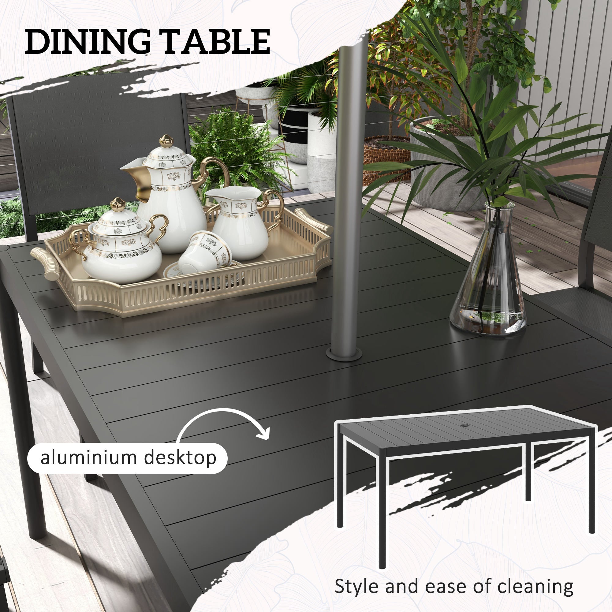 Outsunny Seven-Piece Steel Dining Set, with Aluminium-Top Table - North Peak Garden Furniture