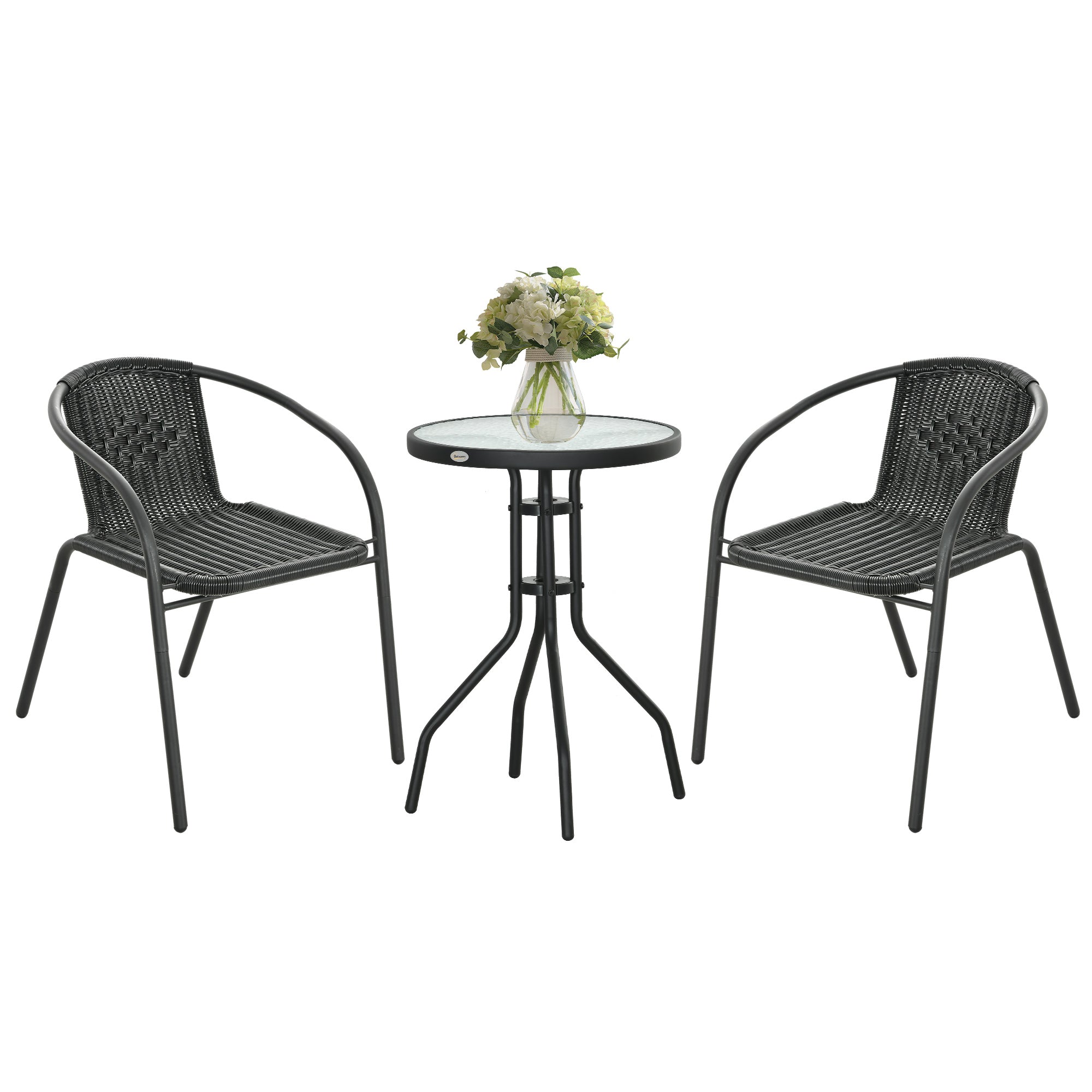 Outsunny 3 Pieces Rattan Bistro Set - Black - North Peak Garden Furniture