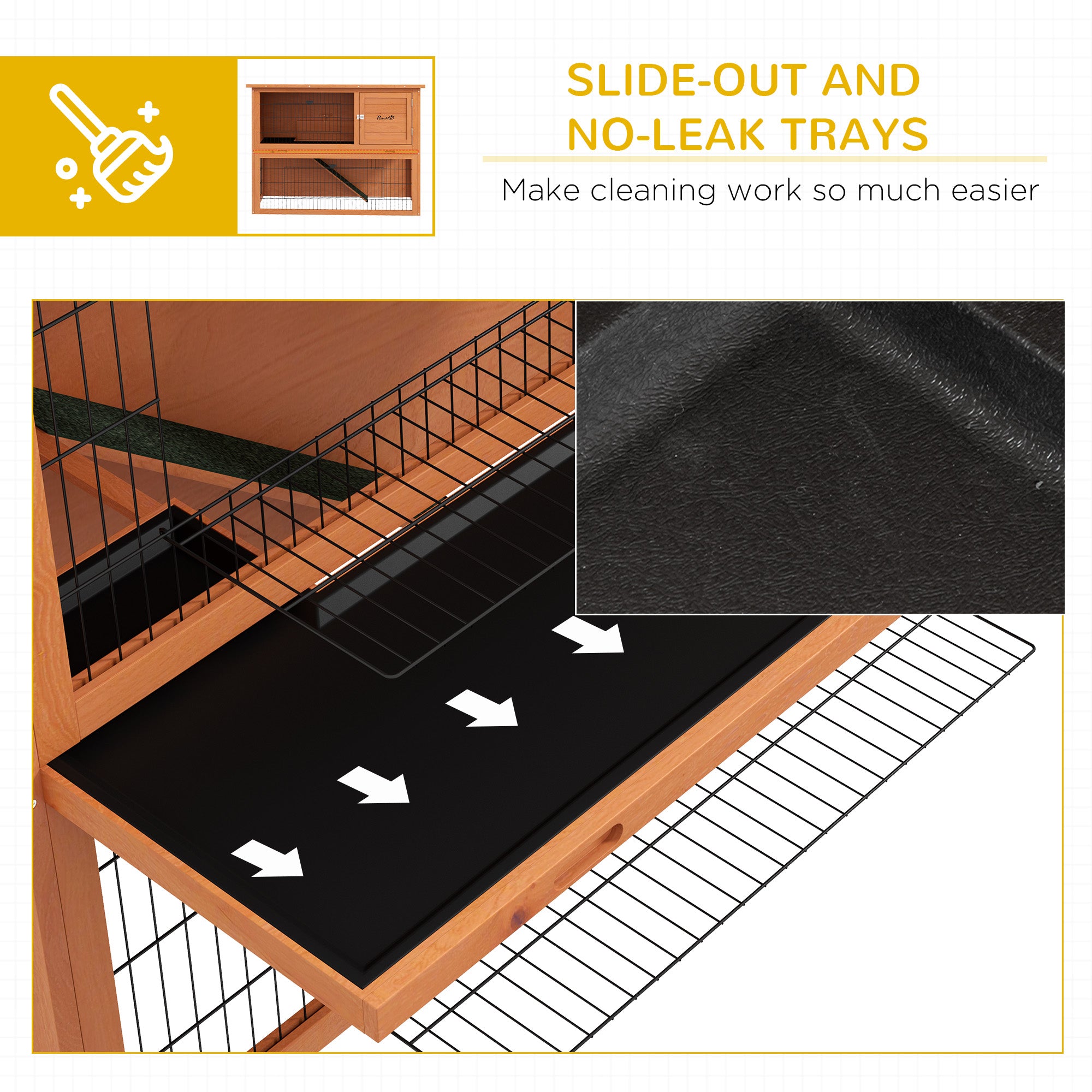 PawHut Two-Tier Antiseptic Wood Rabbit Hutch, 92cm Guinea Pig Hutch with Run - Orange - North Peak Garden Furniture