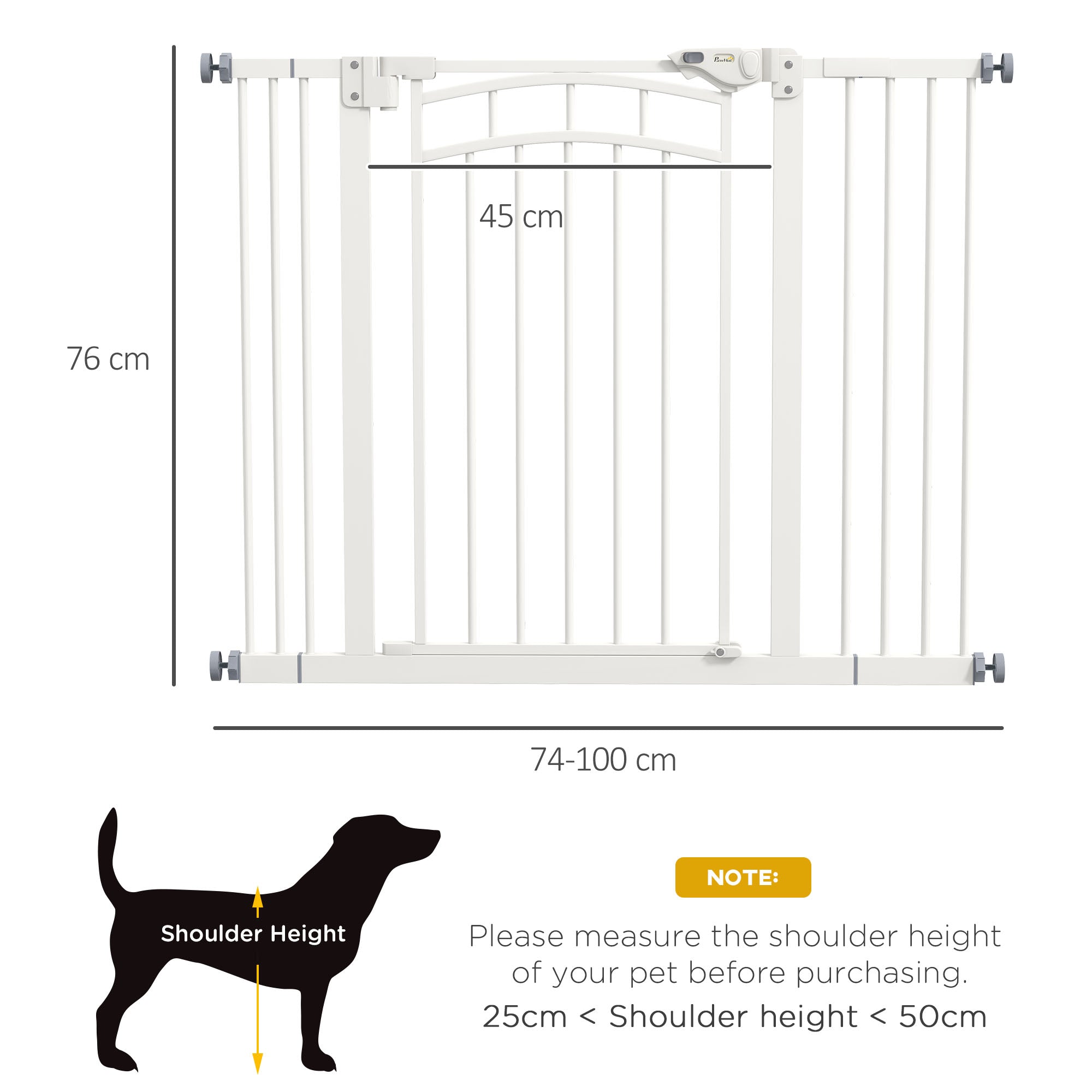 PawHut Pressure Fit Stair Gate, Dog Gate w/ Auto Closing Door for Small, Medium Dog, Easy Installation, for Width 74 to 100cm - North Peak Garden Furniture