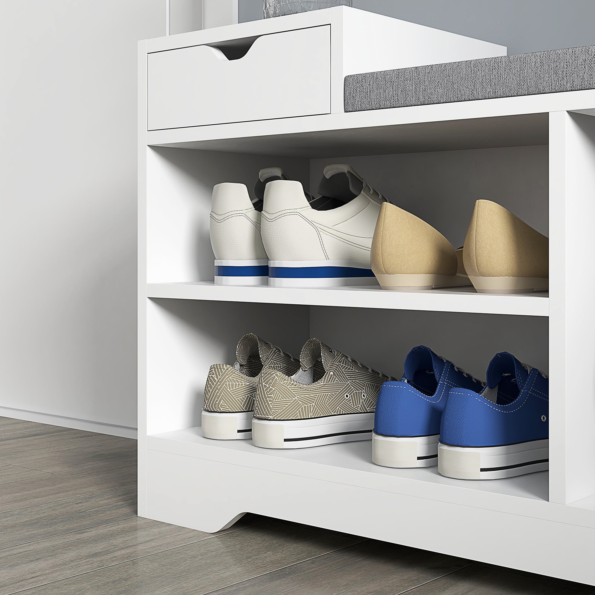 HOMCOM Multi-Compartment Shoe Bench, with Seat - White - North Peak Garden Furniture