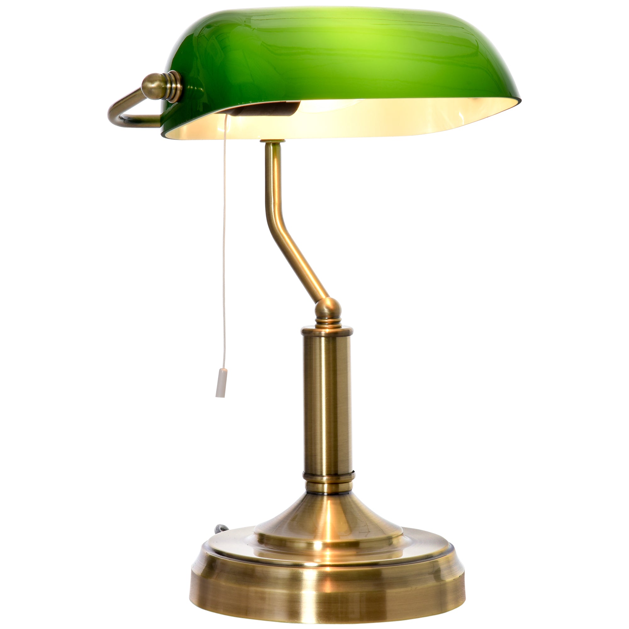 HOMCOM Banker's Desk Lamp with Antique Bronze Tone Base, Table Lamp with Green Glass Shade for Home Office, Green - North Peak Garden Furniture